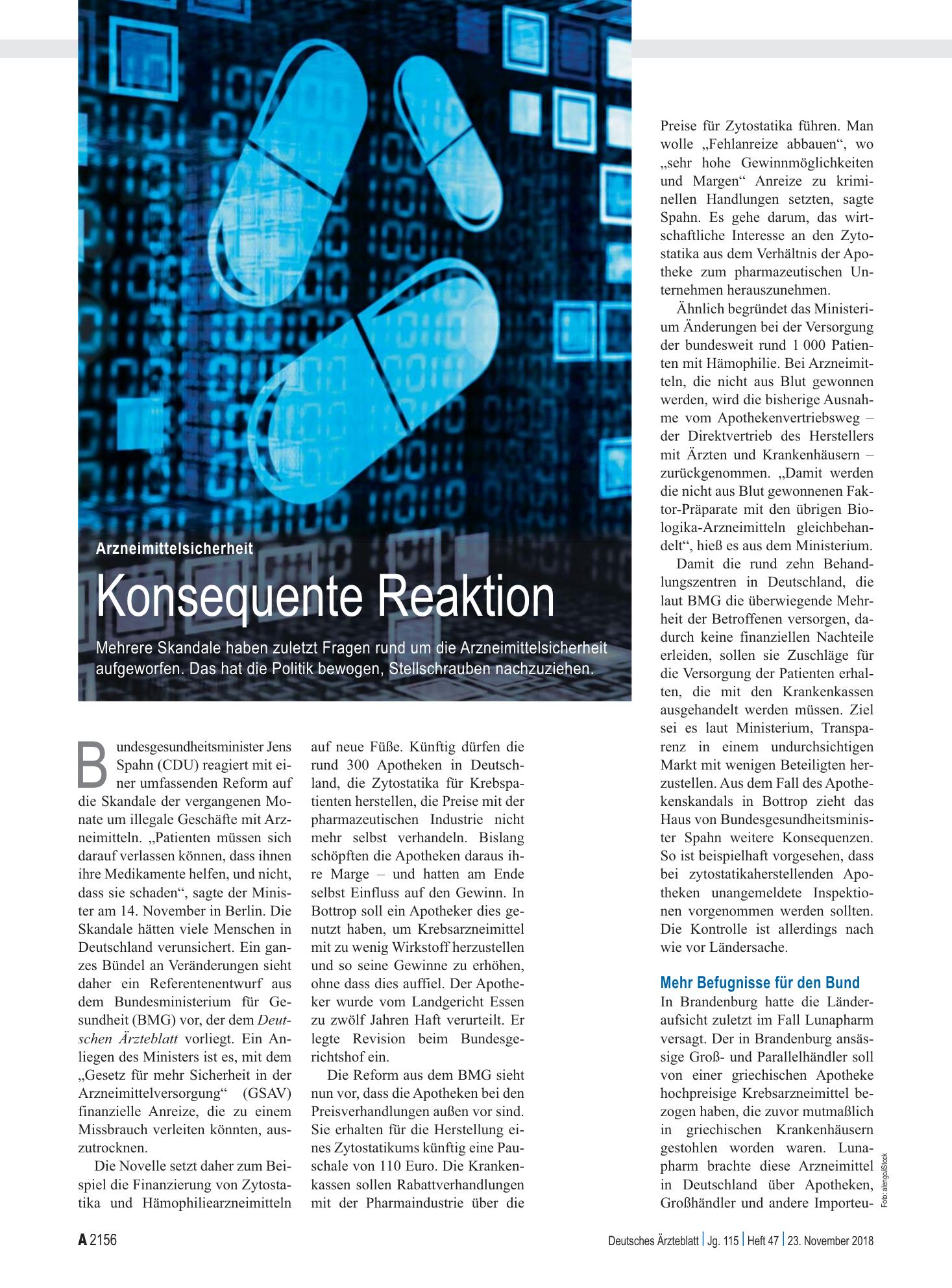 Vorschauseite 1: Arzneimittelsicherheit: Konsequente Reaktion – Deutsches Ärzteblatt