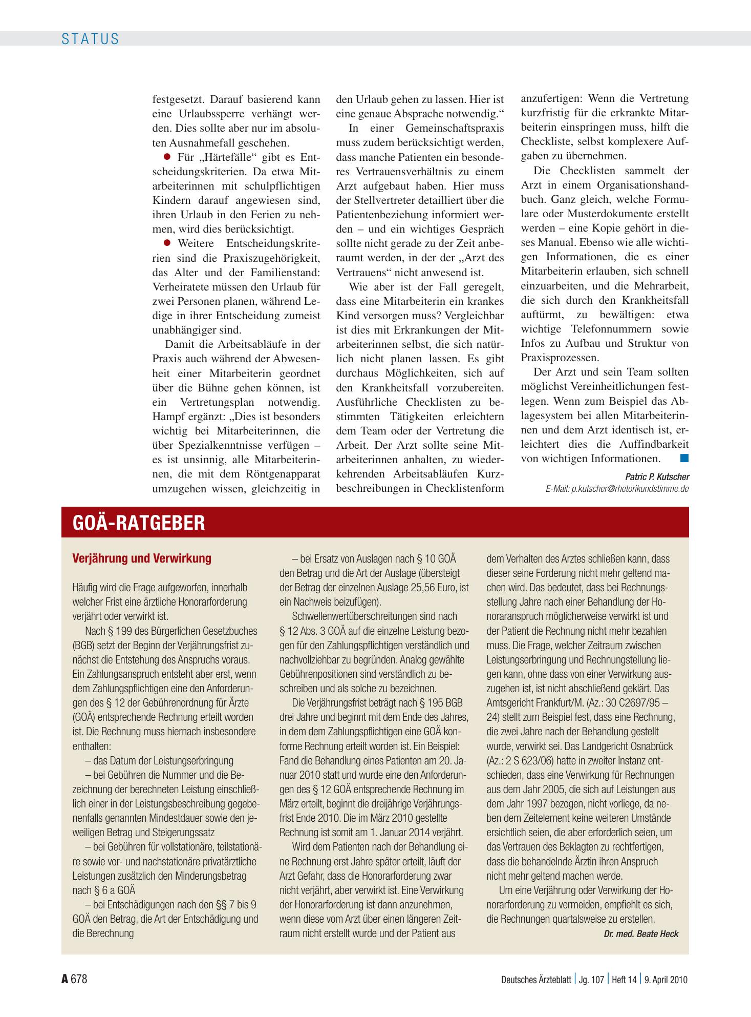 Vorschauseite 1: Verjährung und Verwirkung – Deutsches Ärzteblatt