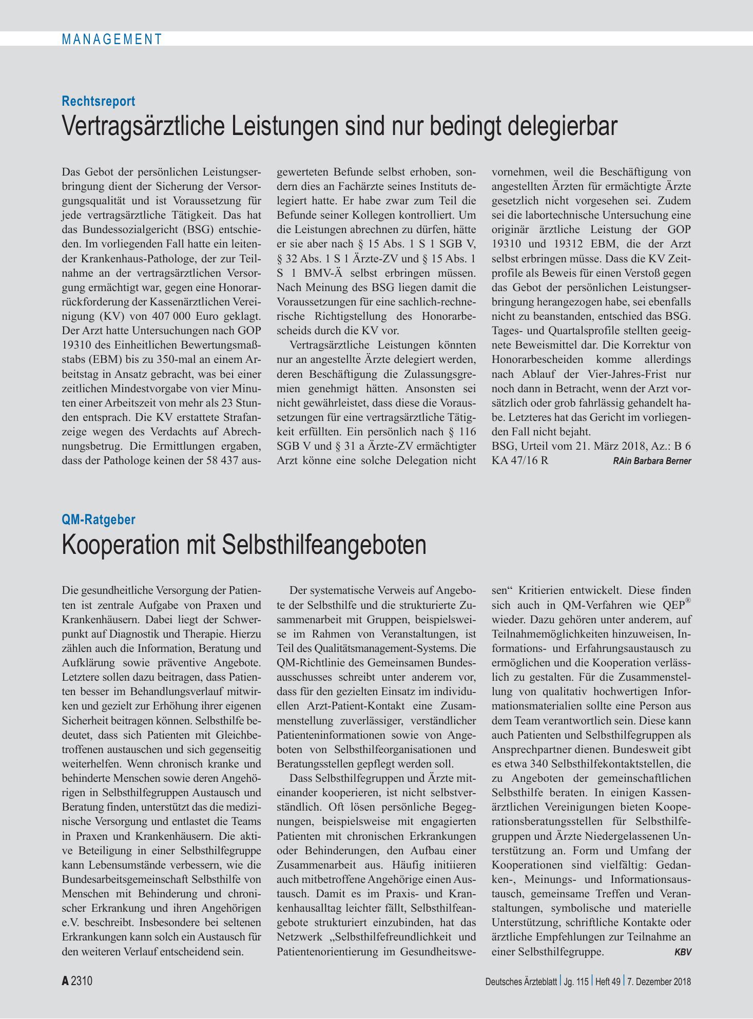 Vorschauseite 1: QM-Ratgeber: Kooperation mit Selbsthilfeangeboten – Deutsches Ärzteblatt