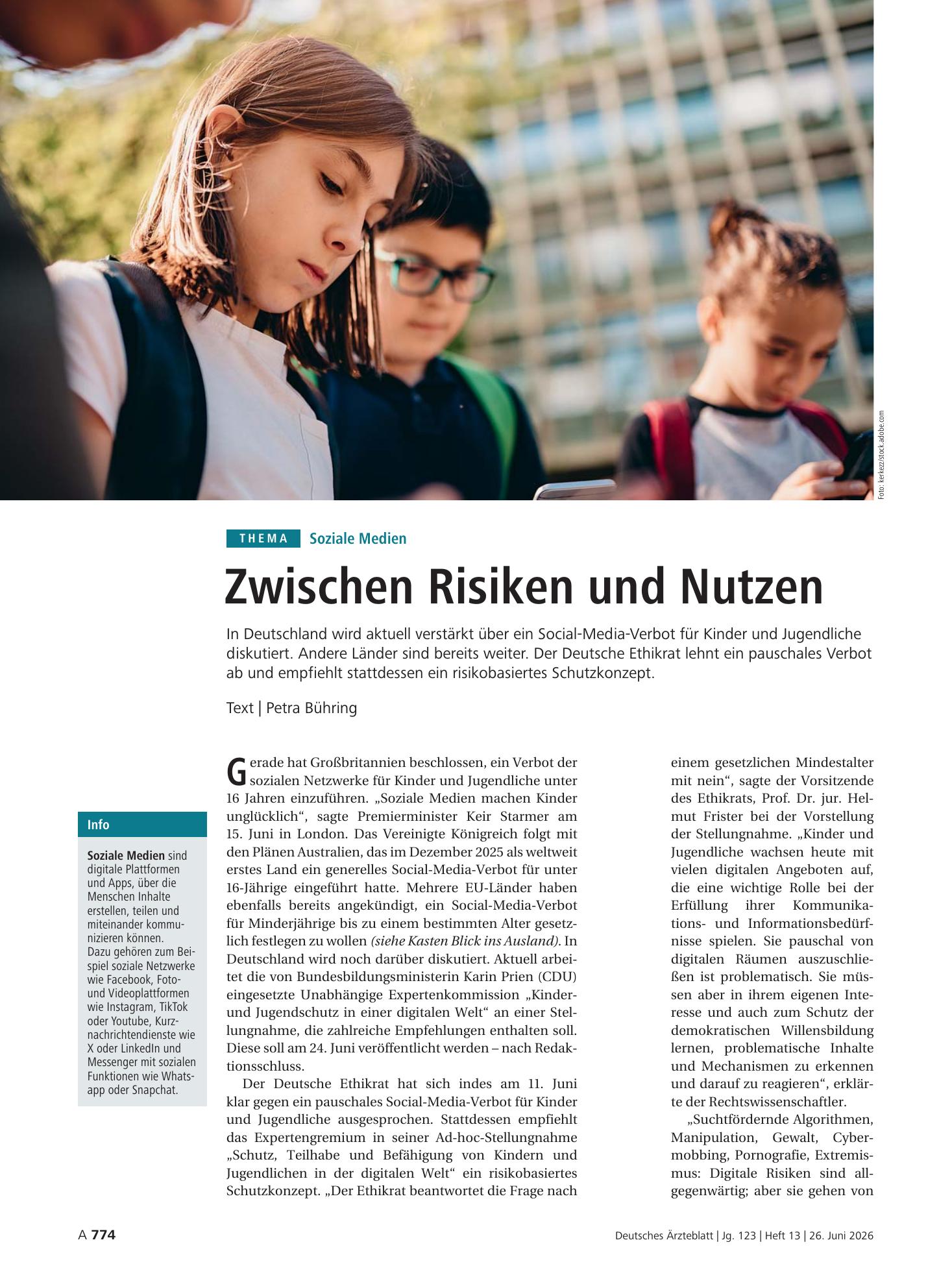 Vorschauseite 1: Soziale Medien: Zwischen Risiken und Nutzen – Deutsches Ärzteblatt