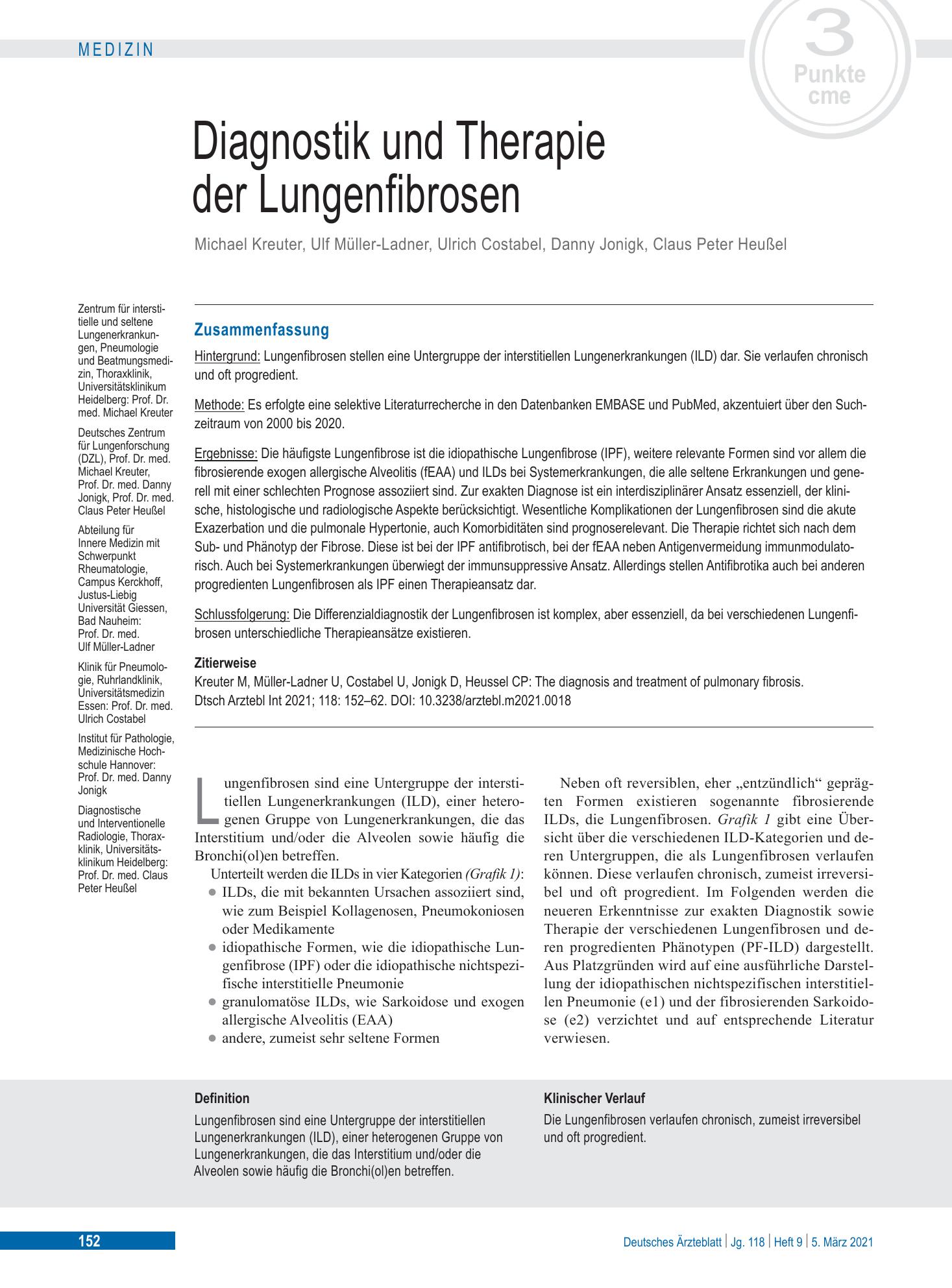 Vorschauseite 1: Diagnostik und Therapie der Lungenfibrosen – Deutsches Ärzteblatt