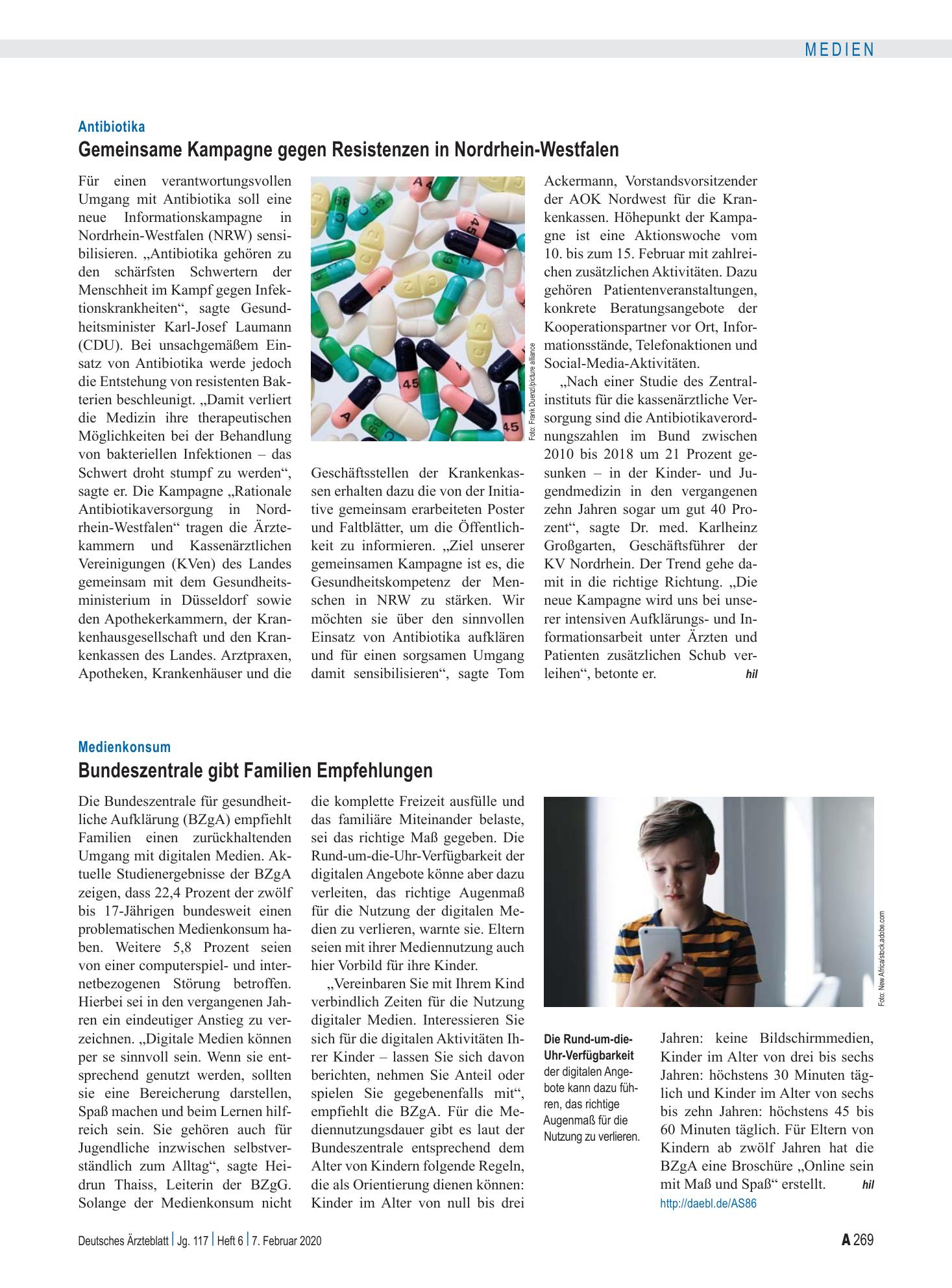 Vorschauseite 1: Medienkonsum: Bundeszentrale gibt Familien Empfehlungen – Deutsches Ärzteblatt