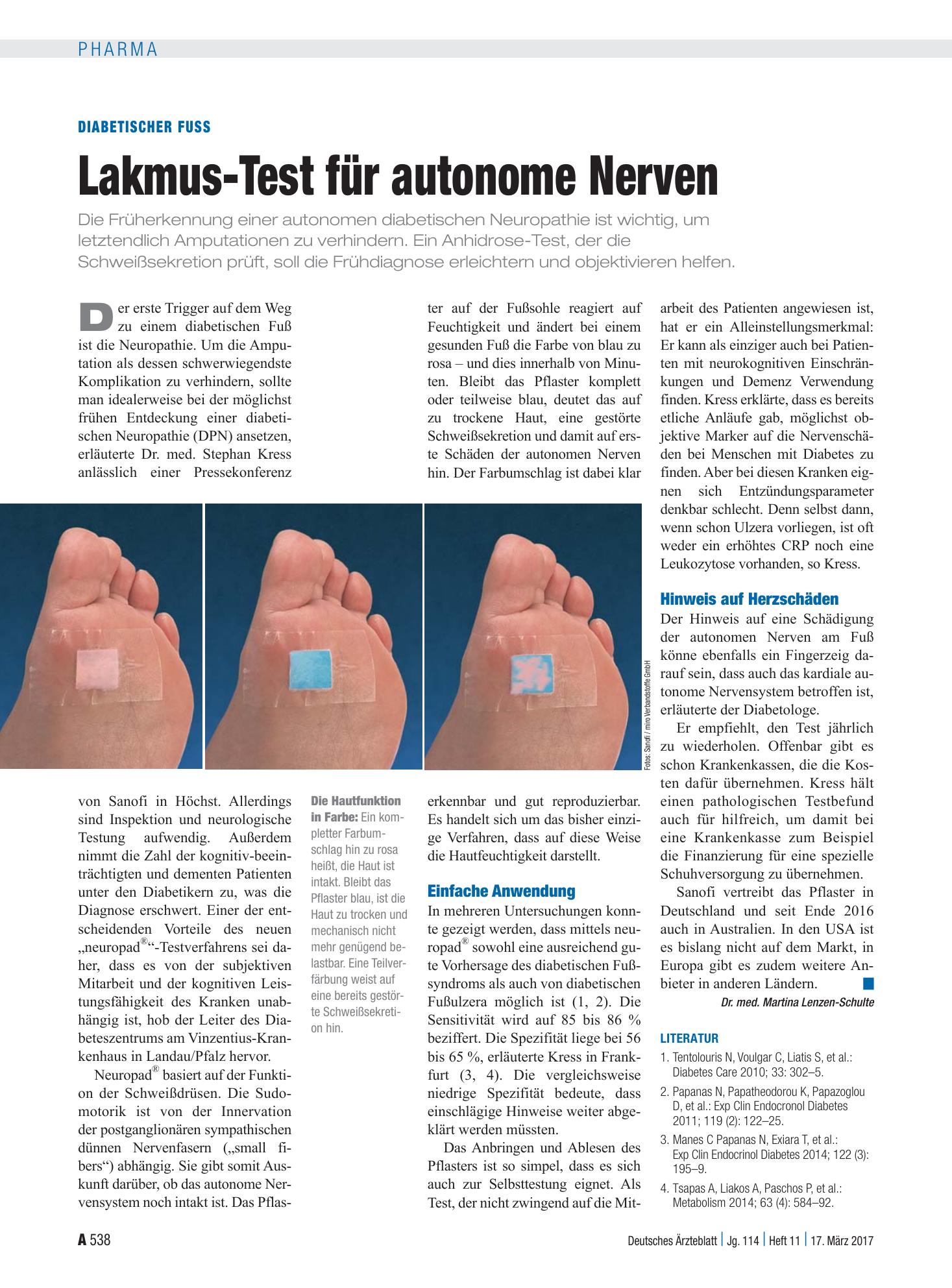 Vorschauseite 1: Diabetischer Fuss: Lakmus-Test für autonome Nerven – Deutsches Ärzteblatt