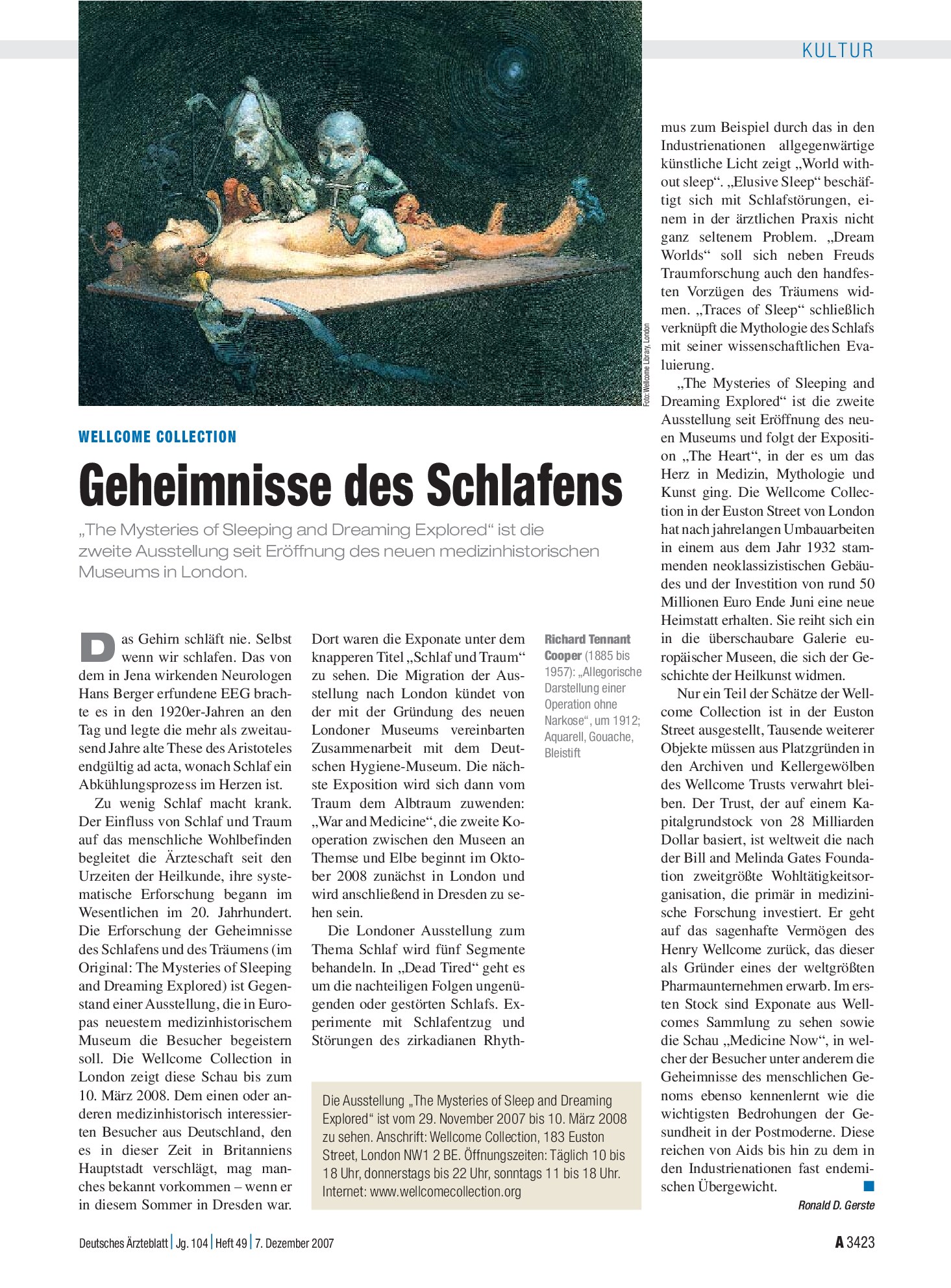 Vorschauseite 1: Wellcome Collection: Geheimnisse des Schlafens – Deutsches Ärzteblatt