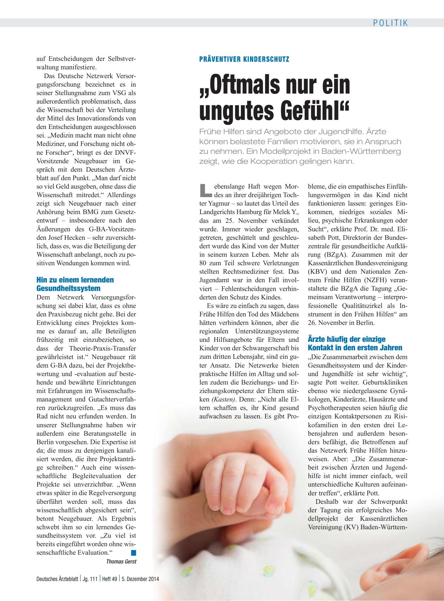 Vorschauseite 1: Präventiver Kinderschutz: „Oftmals nur ein ungutes Gefühl“ – Deutsches Ärzteblatt