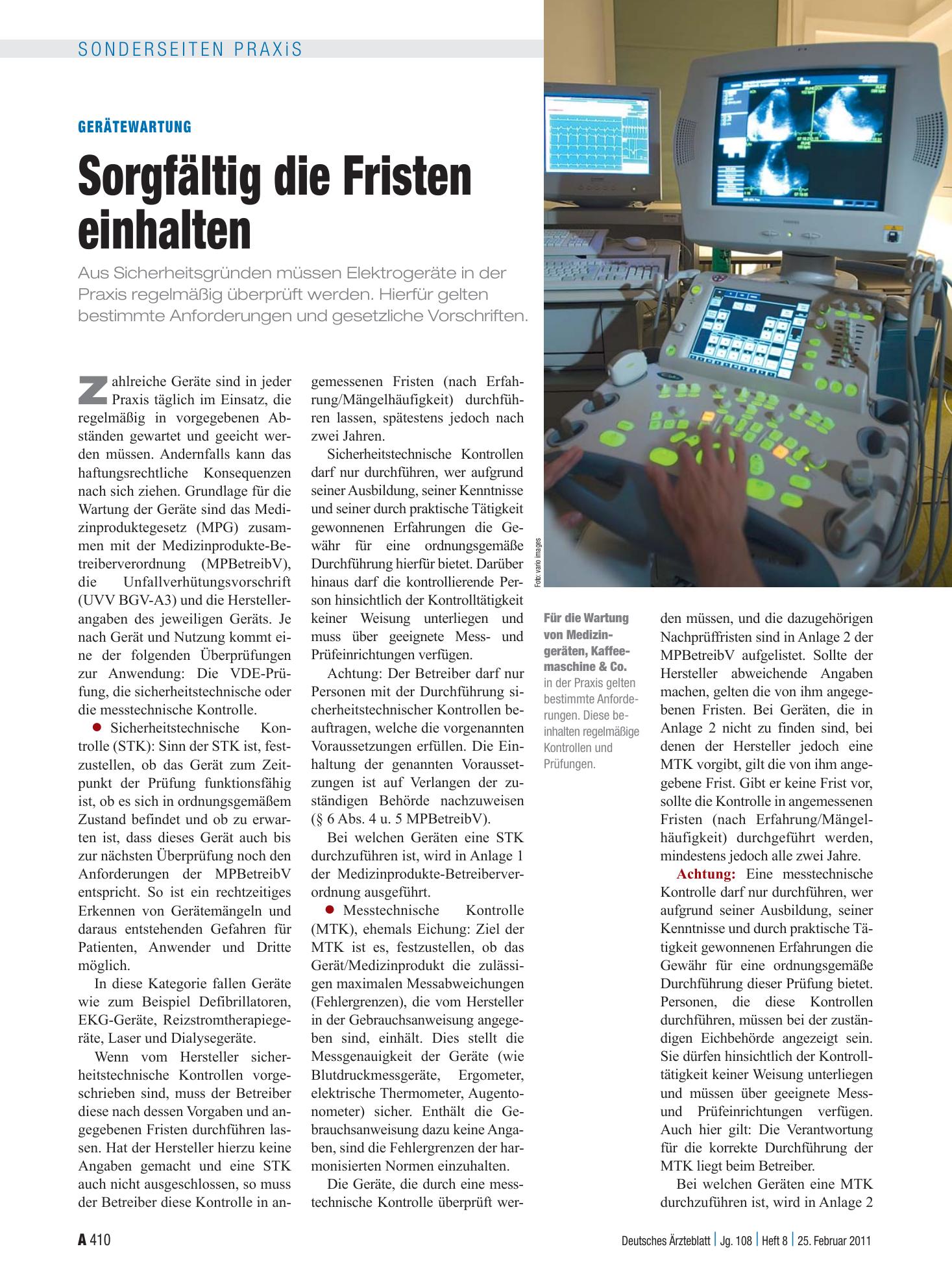 Vorschauseite 1: Gerätewartung: Sorgfältig die Fristen einhalten – Deutsches Ärzteblatt
