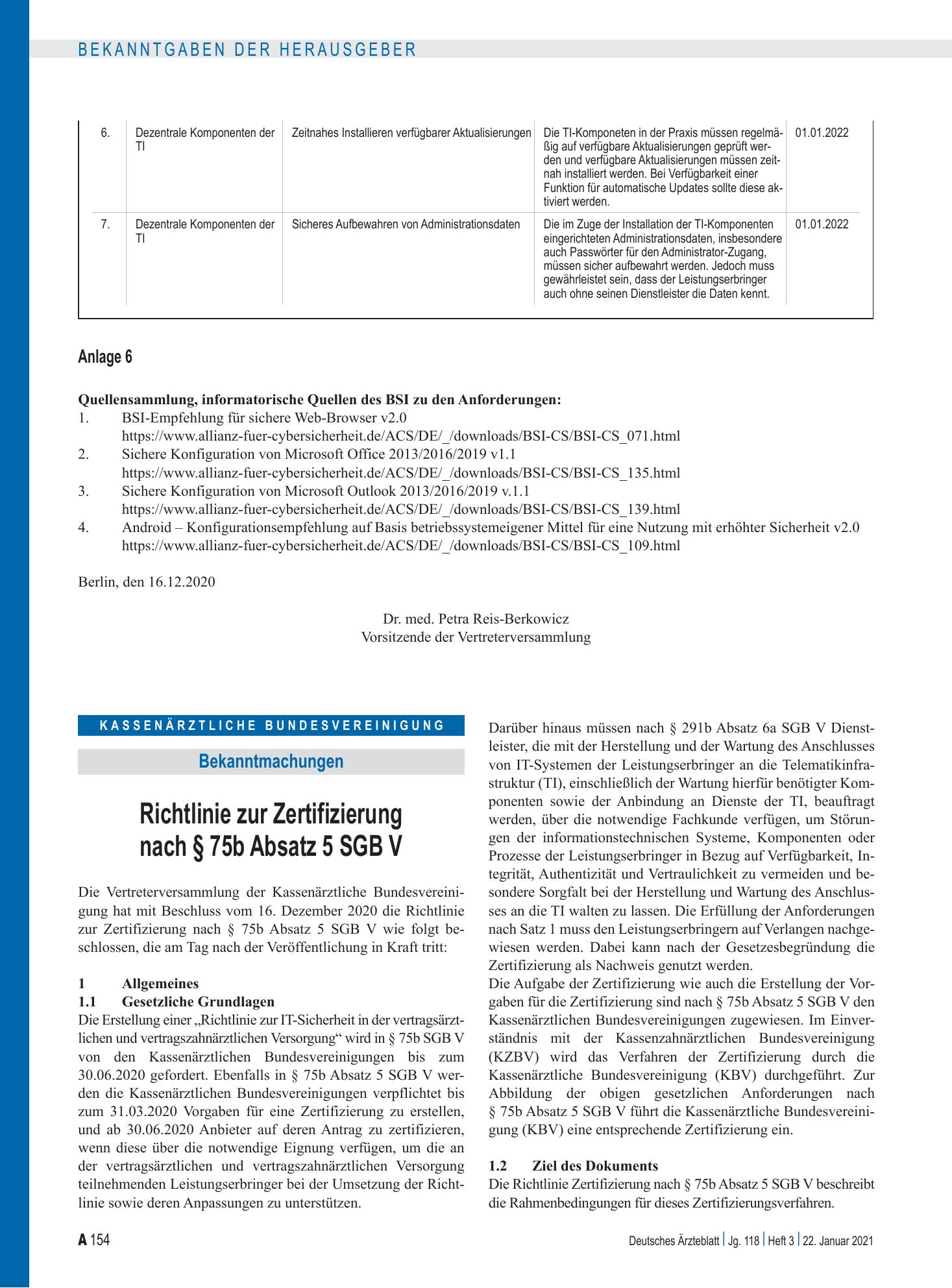Vorschauseite 1: Richtlinie zur Zertifizierung nach § 75b Absatz 5 SGB V – Deutsches Ärzteblatt