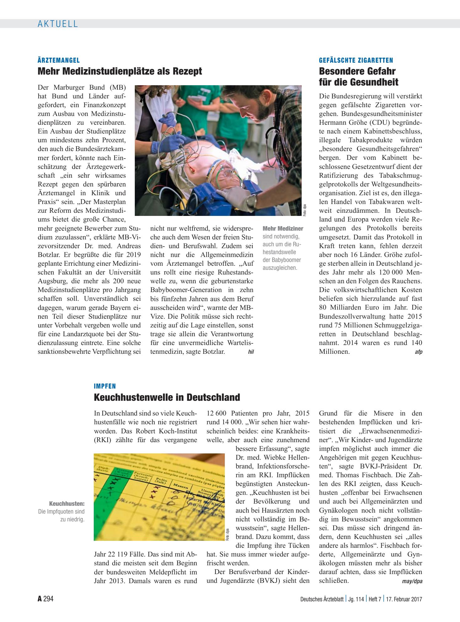 Vorschauseite 1: Ärztemangel: Mehr Medizinstudienplätze als Rezept – Deutsches Ärzteblatt