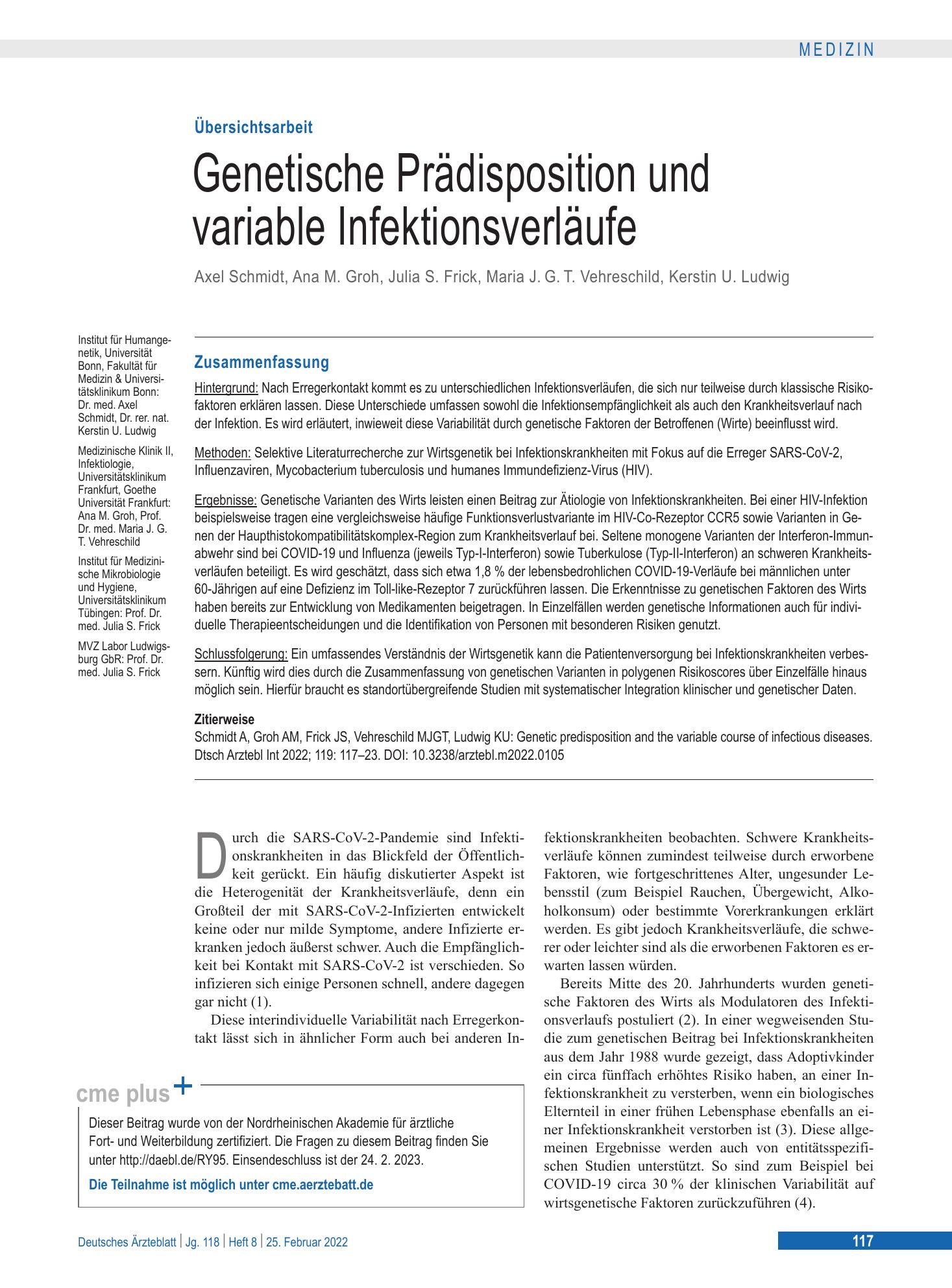 Vorschauseite 1: Genetische Prädisposition und variable Infektionsverläufe – Deutsches Ärzteblatt