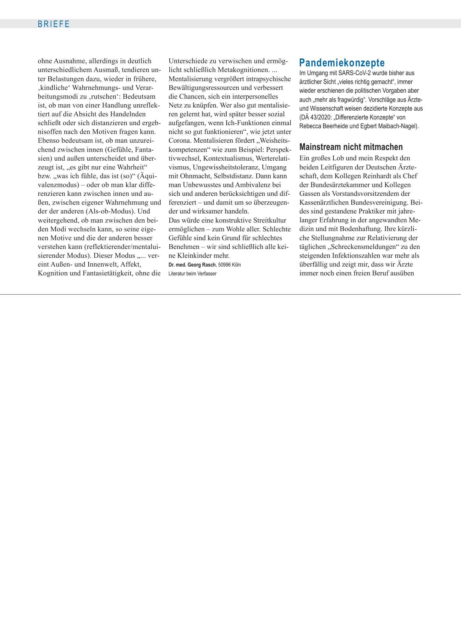 Vorschauseite 1: Pandemiekonzepte: Mainstream nicht mitmachen – Deutsches Ärzteblatt