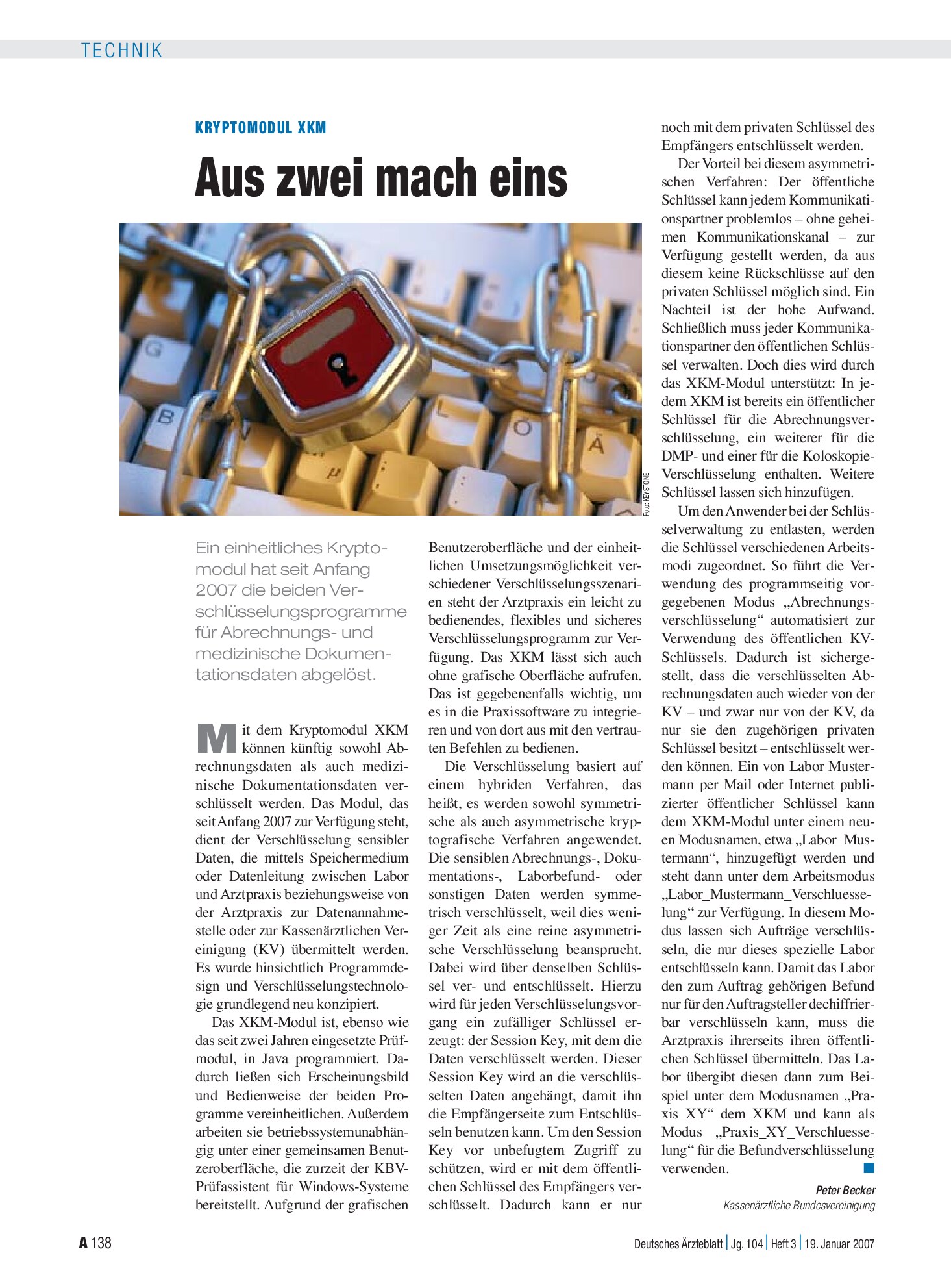 Vorschauseite 1: Kryptomodul XKM: Aus zwei mach eins – Deutsches Ärzteblatt