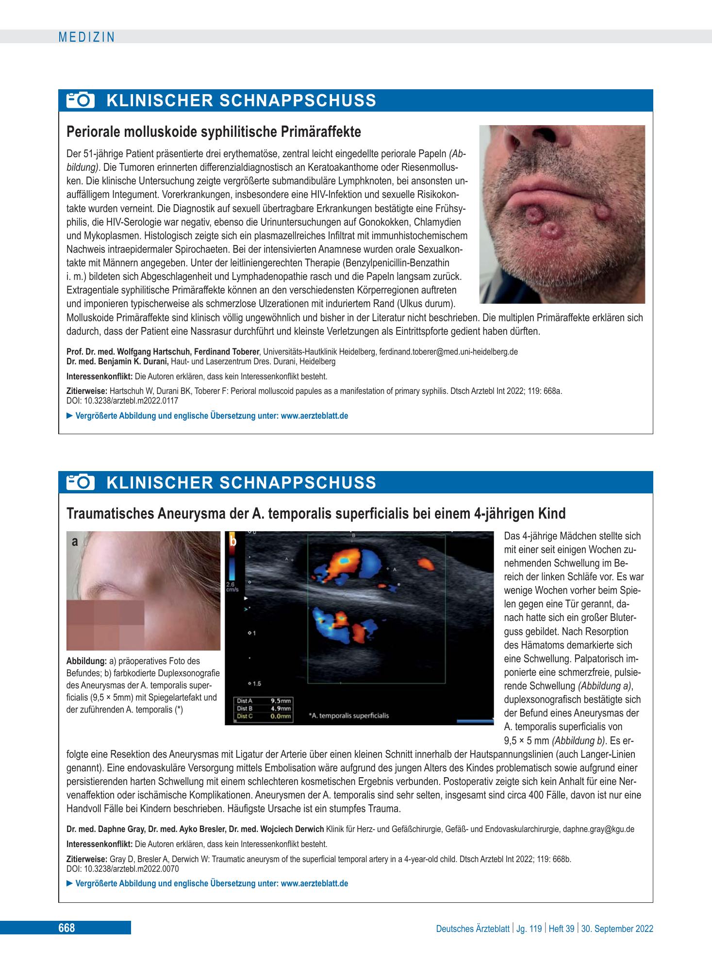 Vorschauseite 1: Periorale molluskoide syphilitische Primäraffekte – Deutsches Ärzteblatt