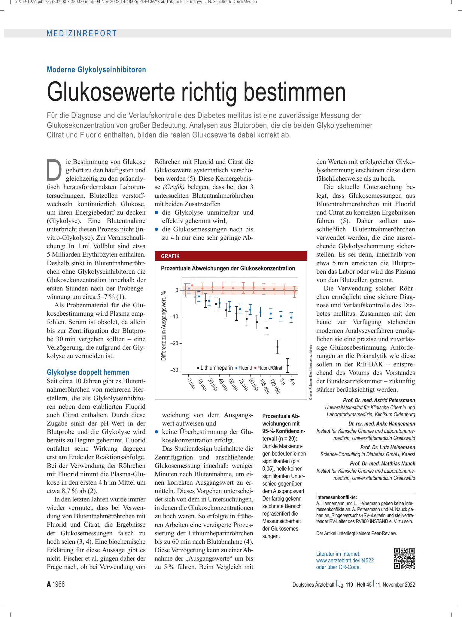 Vorschauseite 1: Moderne Glykolyseinhibitoren: Glukosewerte richtig bestimmen – Deutsches Ärzteblatt