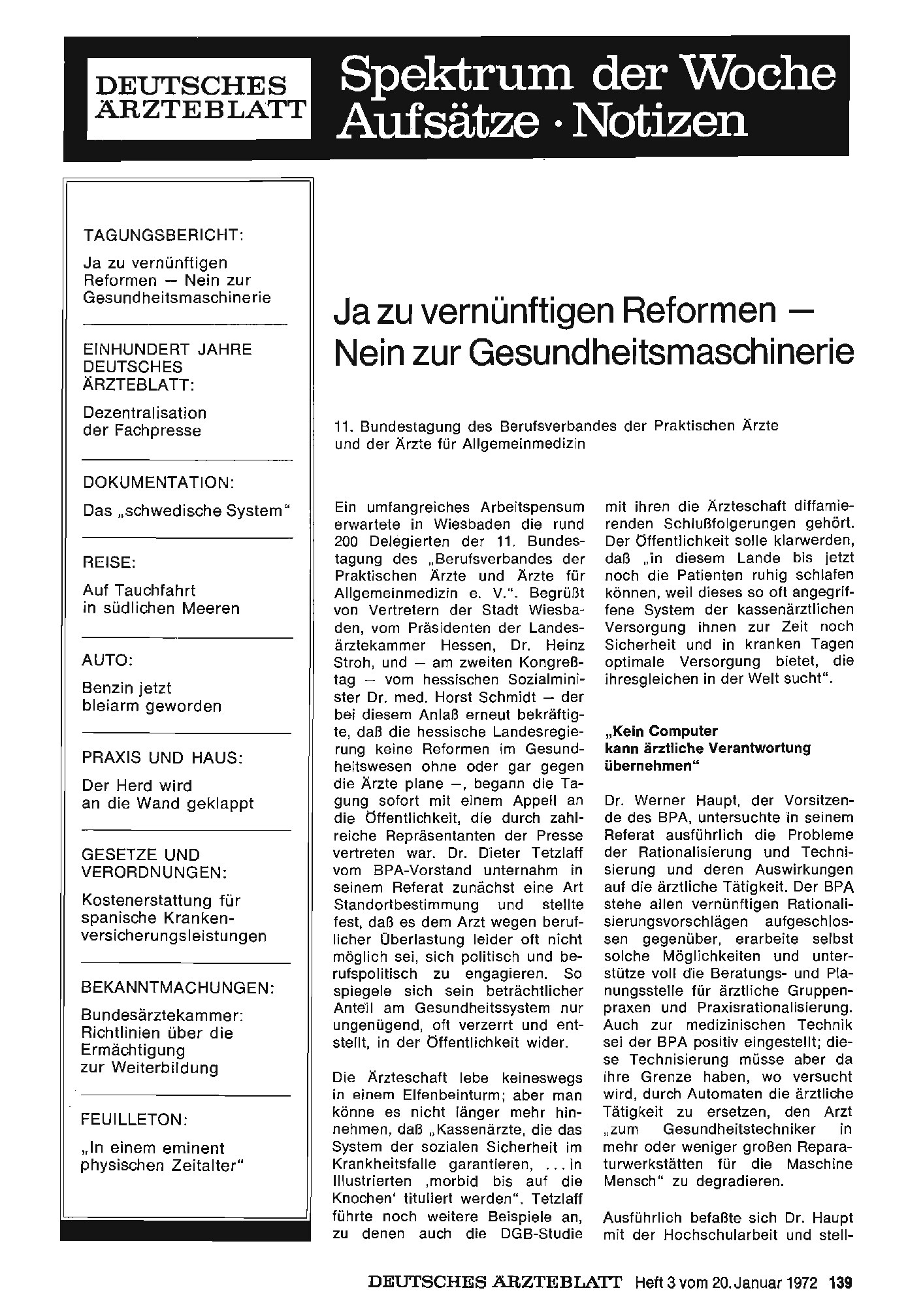 Vorschauseite 1: Ja zu vernünftigen Reformen — Nein zur Gesundheitsmaschinerie