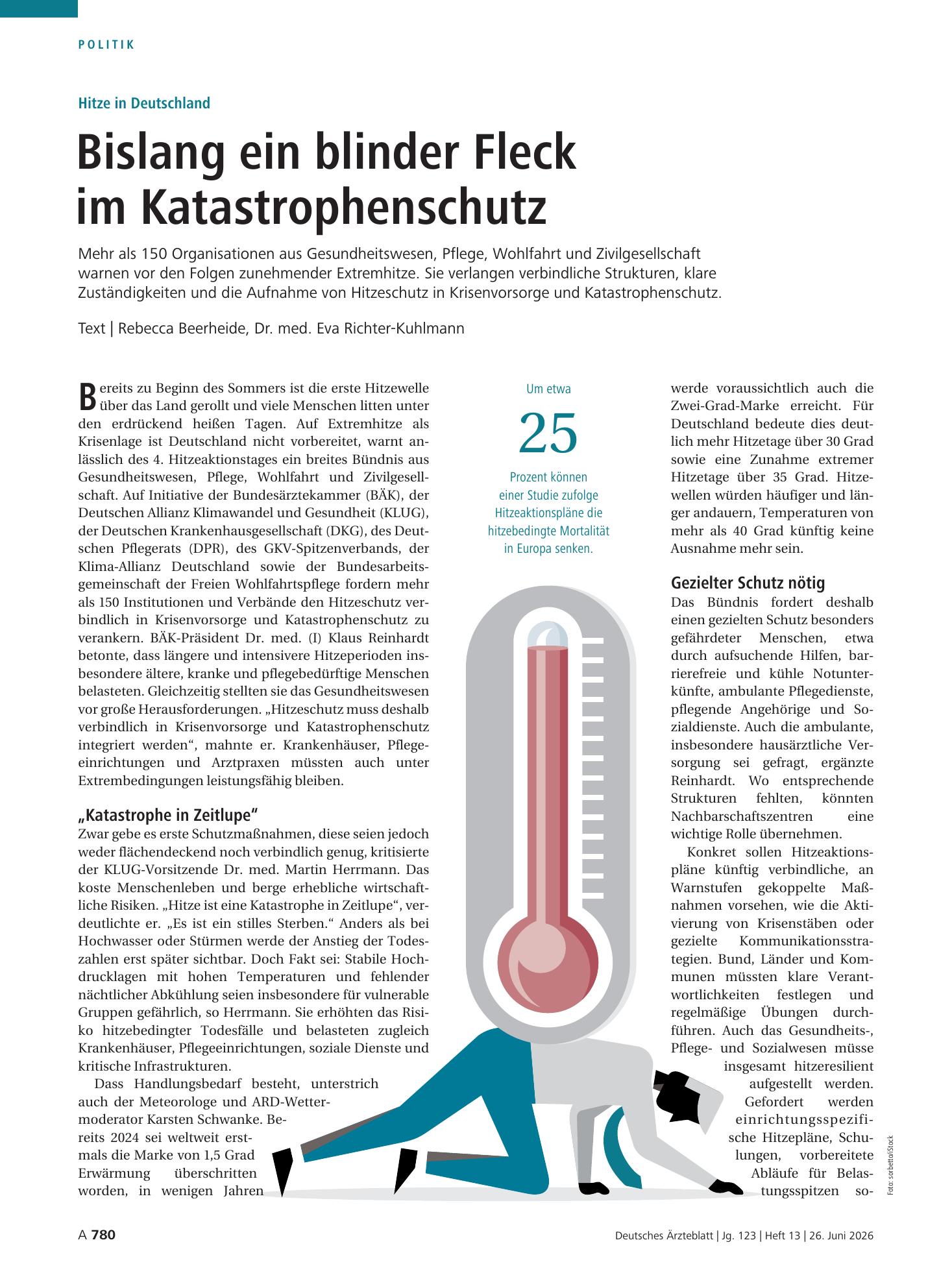 Vorschauseite 1: Hitze in Deutschland: Bislang ein blinder Fleck im Katastrophenschutz – Deutsches Ärzteblatt