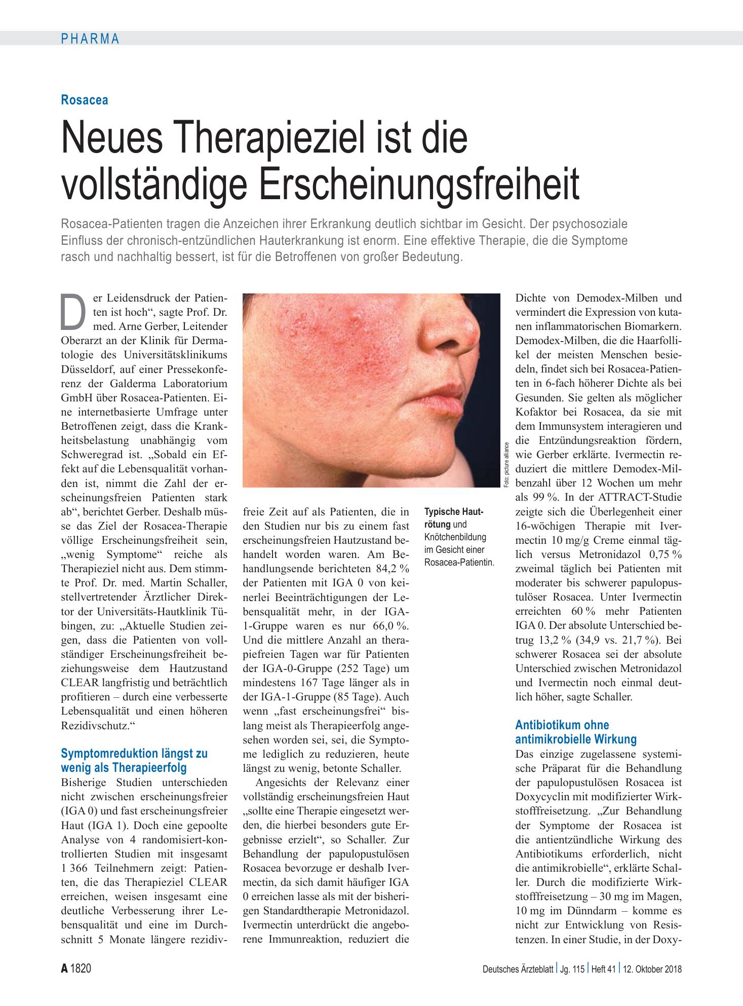 Vorschauseite 1: Rosacea: Neues Therapieziel ist die vollständige Erscheinungsfreiheit – Deutsches Ärzteblatt