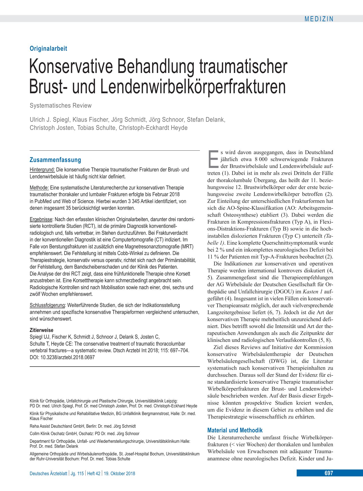 Vorschauseite 1: Konservative Behandlung traumatischer Brust- und Lendenwirbelkörperfrakturen – Deutsches Ärzteblatt