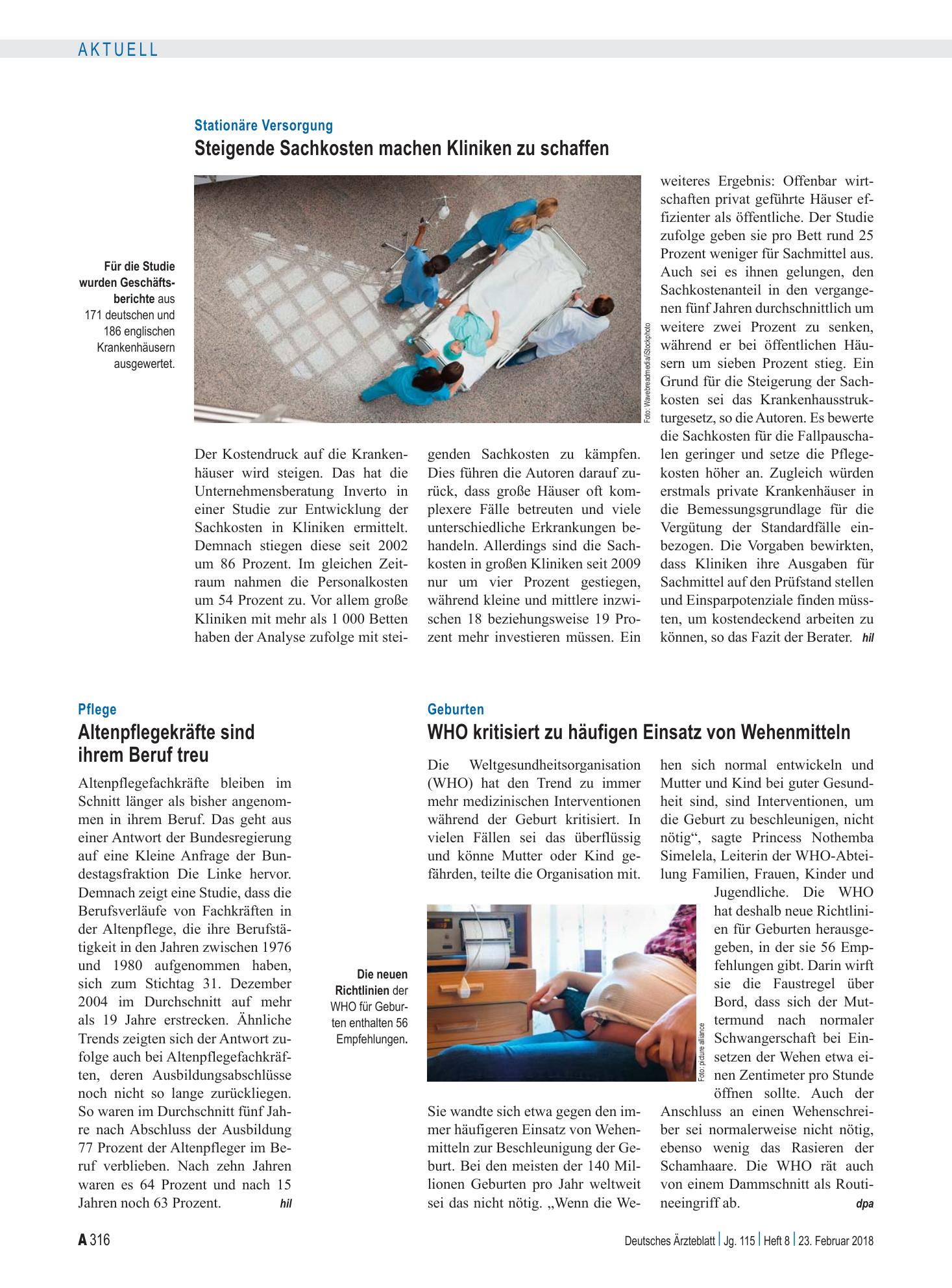 Vorschauseite 1: Pflege: Altenpflegekräfte sind ihrem Beruf treu – Deutsches Ärzteblatt