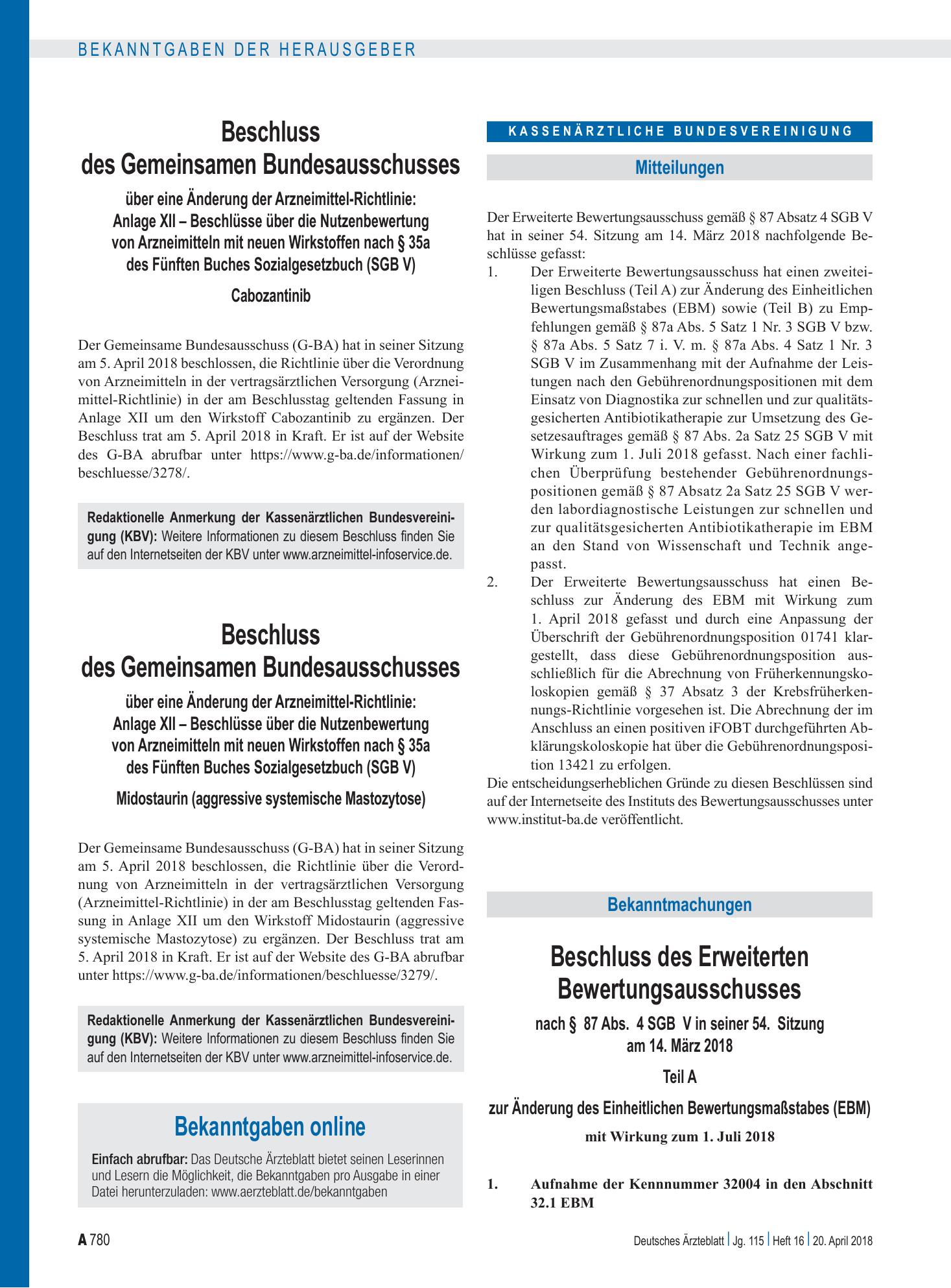 Vorschauseite 1: Bekanntgaben online – Deutsches Ärzteblatt