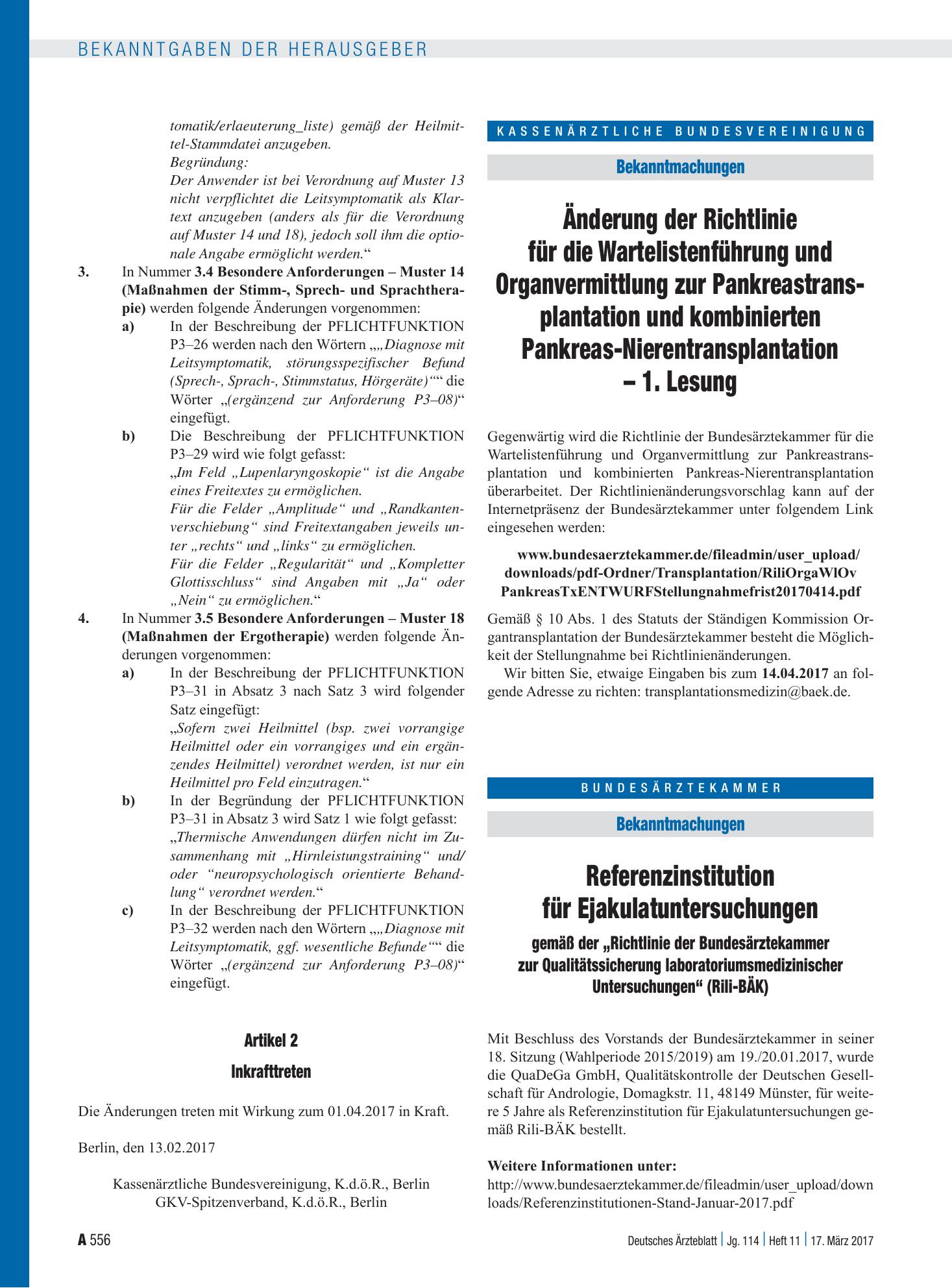 Vorschauseite 1: Referenzinstitution für Ejakulatuntersuchungen gemäß der „Richtlinie der Bundesärztekammer zur Qualitätssicherung laboratoriumsmedizinischer Untersuchungen“ (Rili-BÄK) – Deutsches…