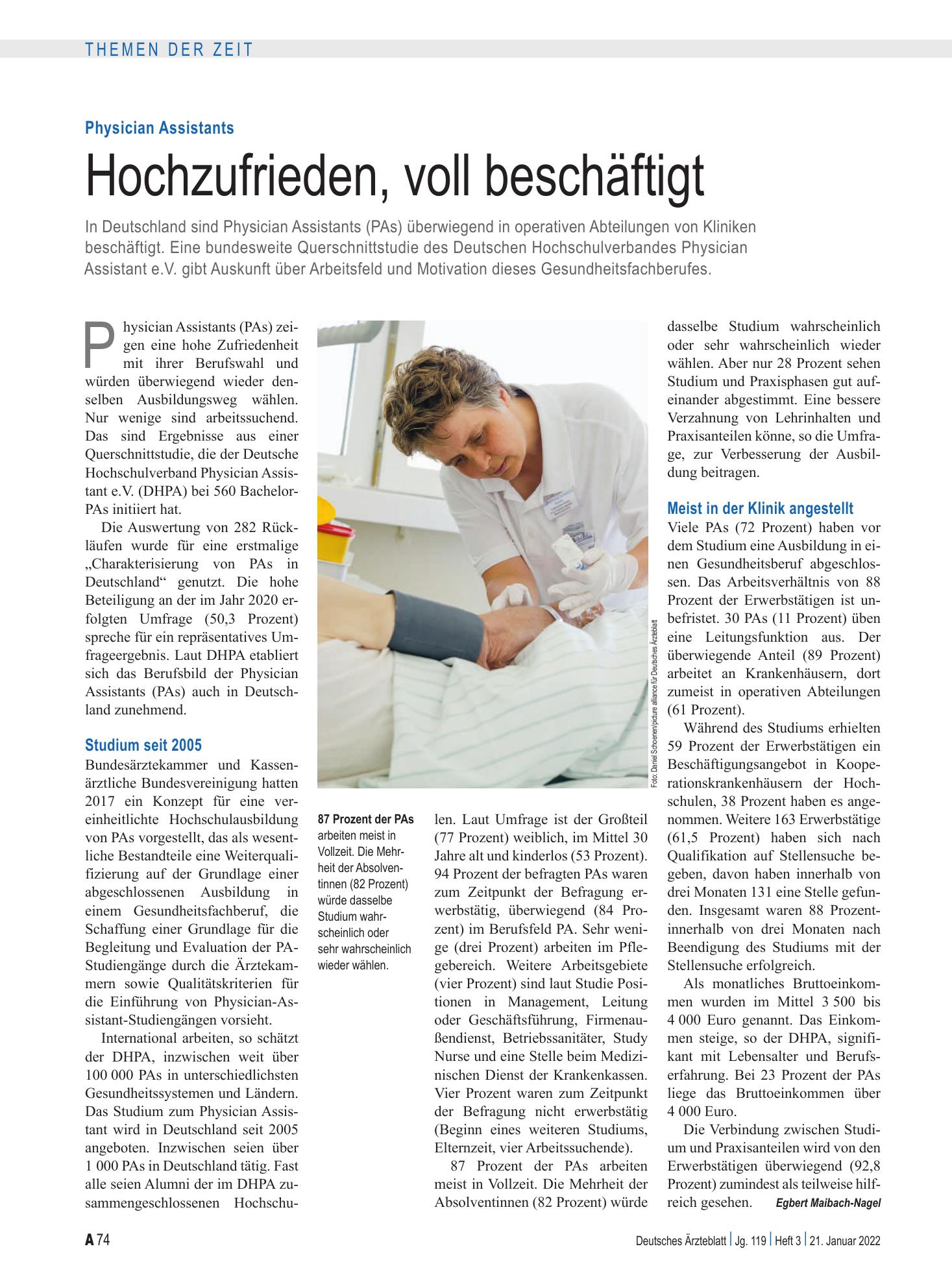 Vorschauseite 1: Physician Assistants: Hochzufrieden, voll beschäftigt – Deutsches Ärzteblatt