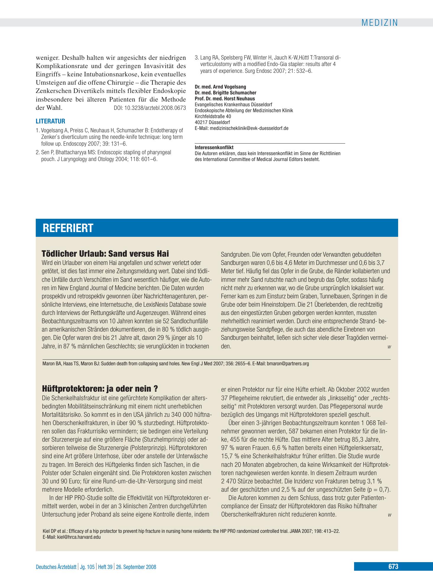 Vorschauseite 1: Hüftprotektoren: ja oder nein ? – Deutsches Ärzteblatt