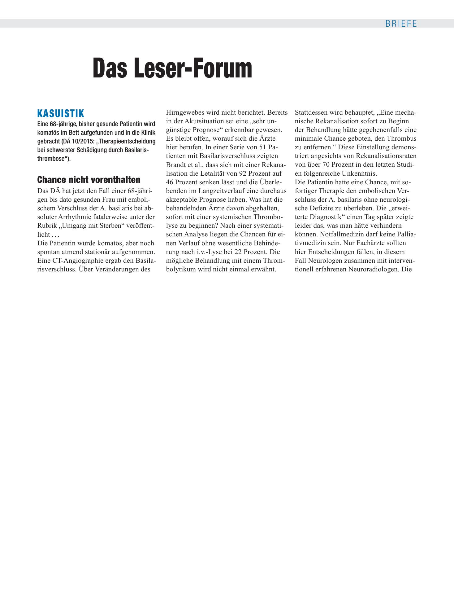 Vorschauseite 1: Kasuistik: Chance nicht vorenthalten – Deutsches Ärzteblatt