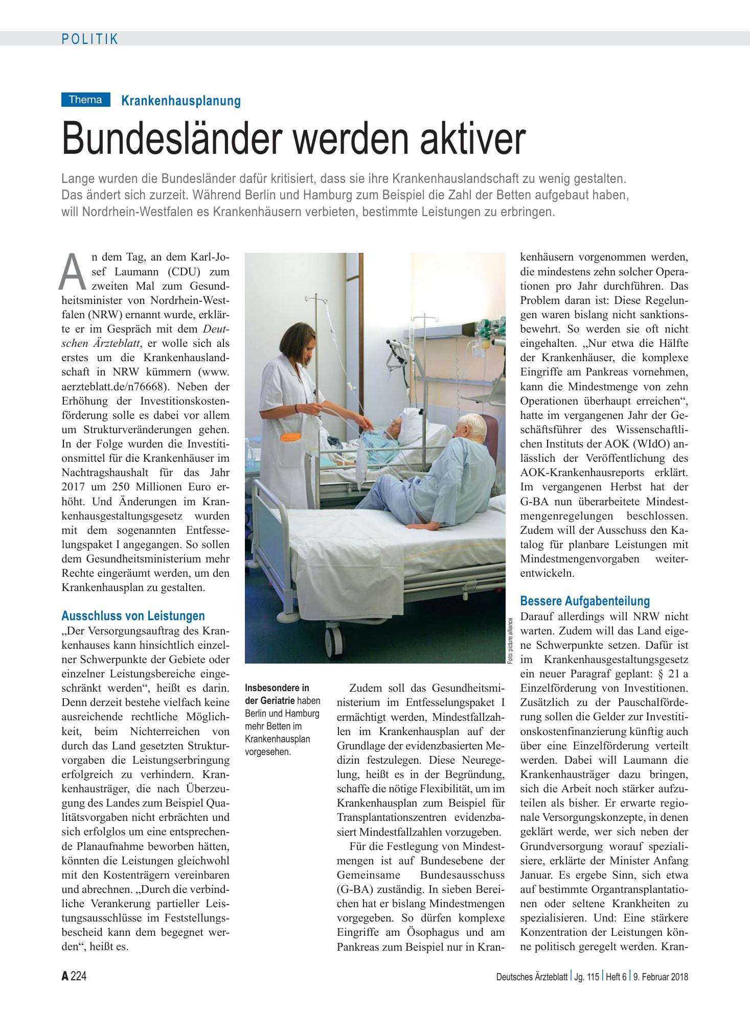 Vorschauseite 1: Krankenhausplanung: Bundesländer werden aktiver – Deutsches Ärzteblatt