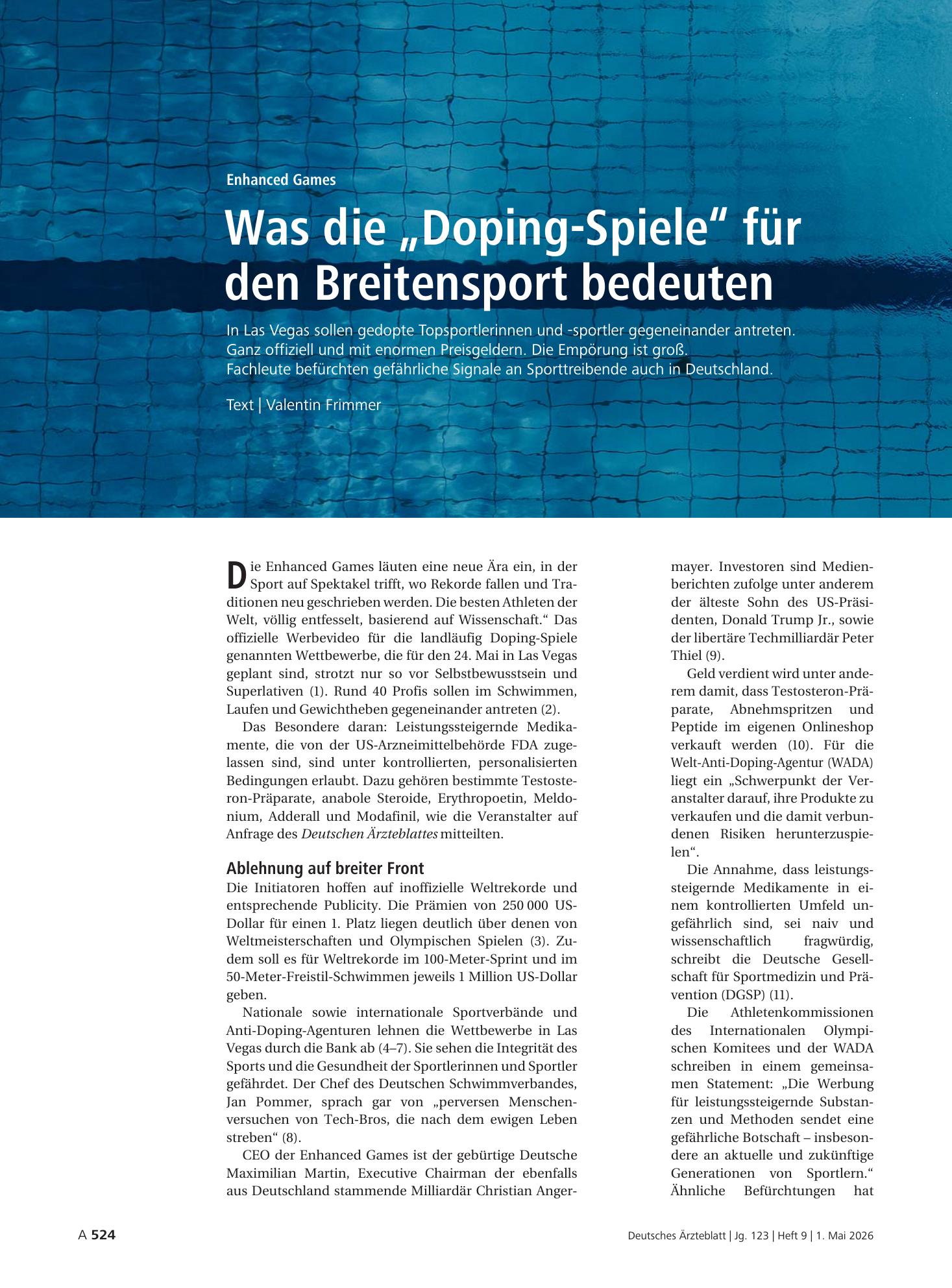 Vorschauseite 1: Enhanced Games: Was die „Doping-Spiele“ für den Breitensport bedeuten – Deutsches Ärzteblatt