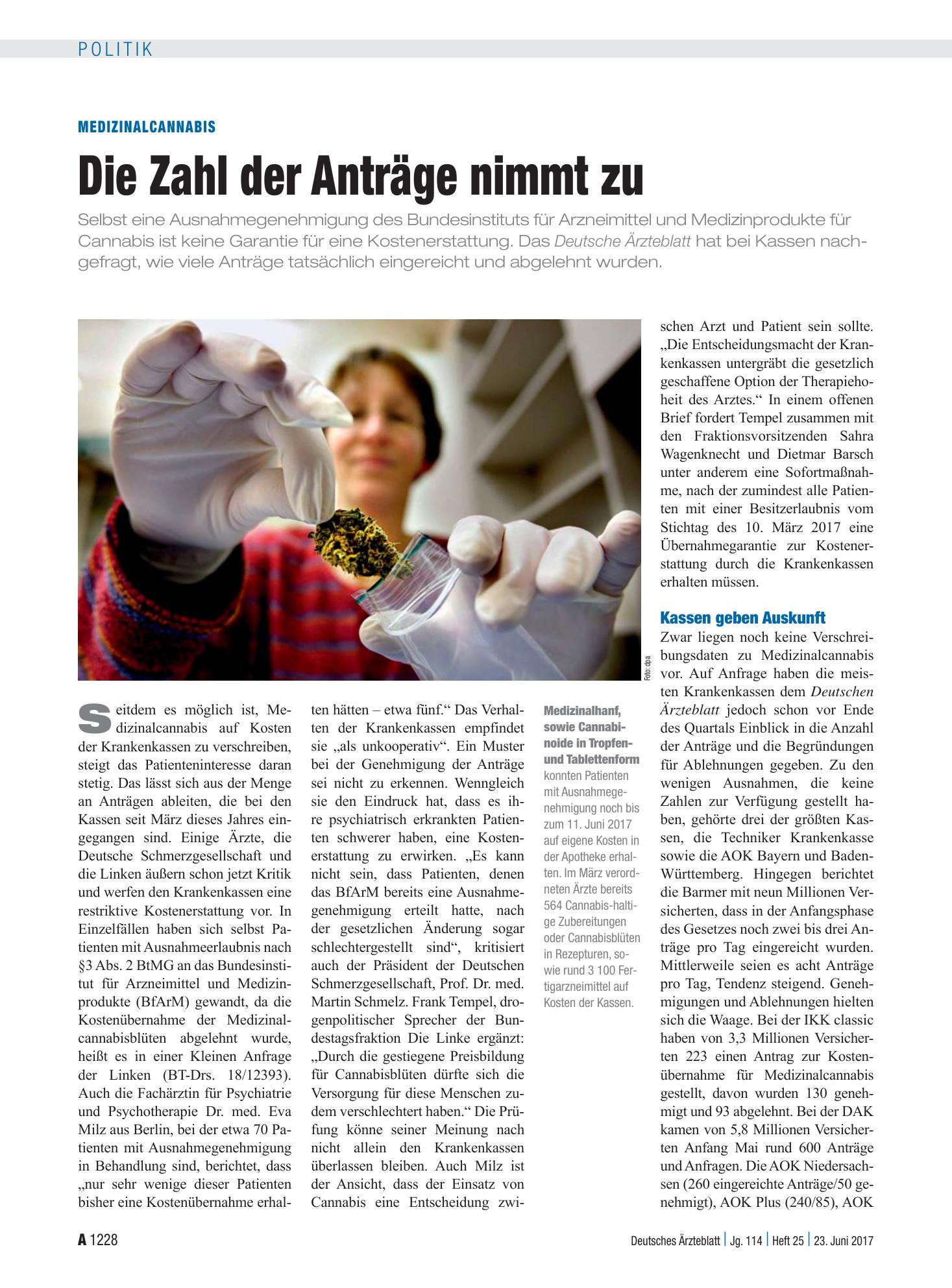 Vorschauseite 1: Medizinalcannabis: Die Zahl der Anträge nimmt zu – Deutsches Ärzteblatt