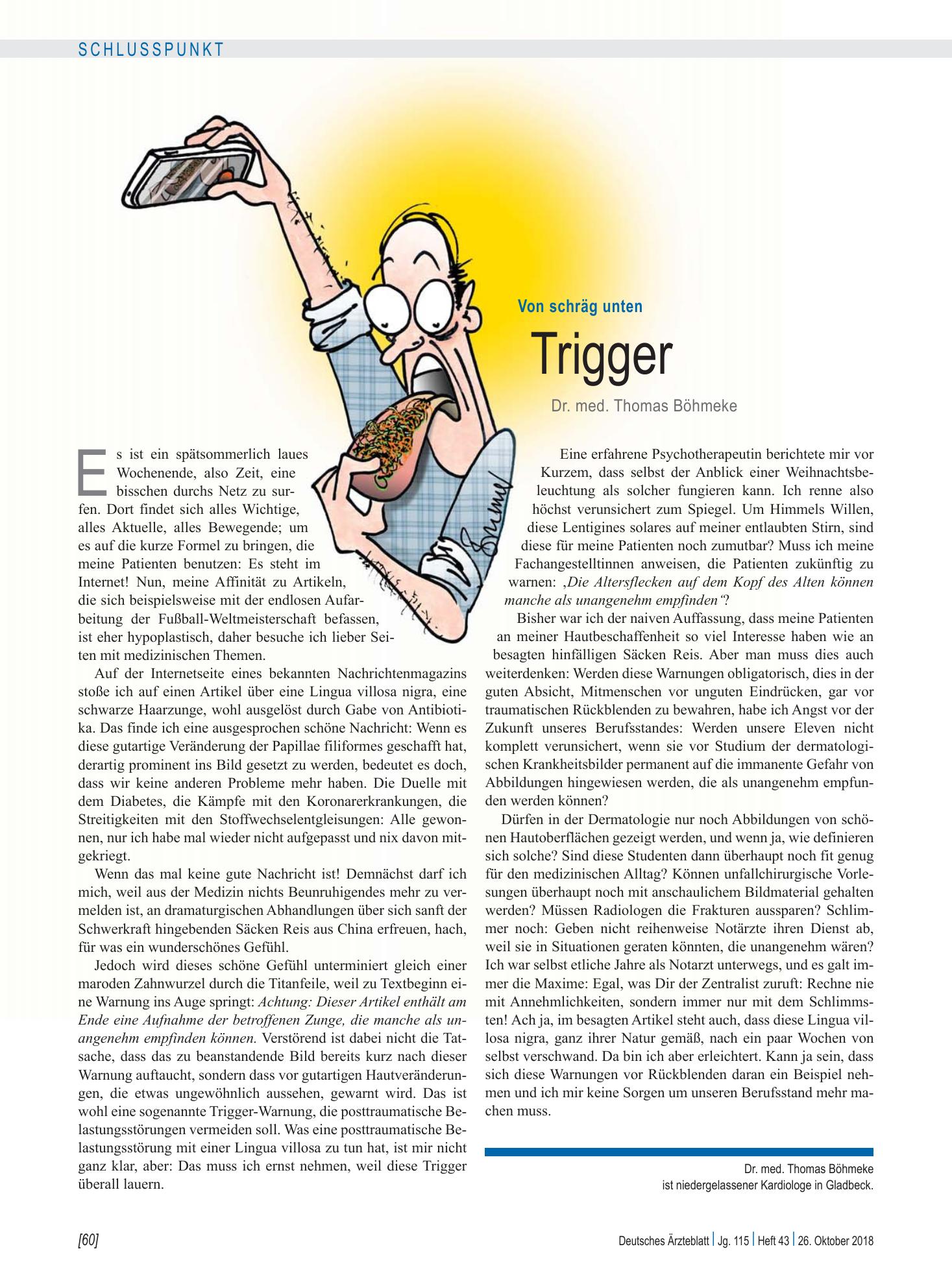 Vorschauseite 1: Von schräg unten: Trigger – Deutsches Ärzteblatt