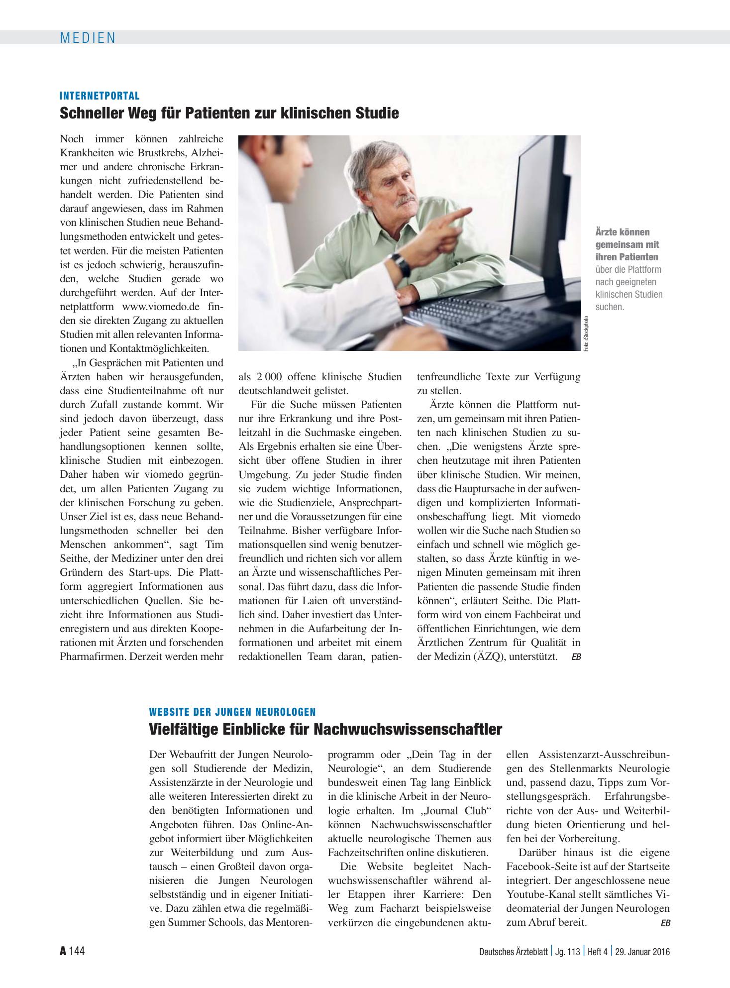 Vorschauseite 1: Website der Jungen Neurologen: Vielfältige Einblicke für Nachwuchswissenschaftler – Deutsches Ärzteblatt