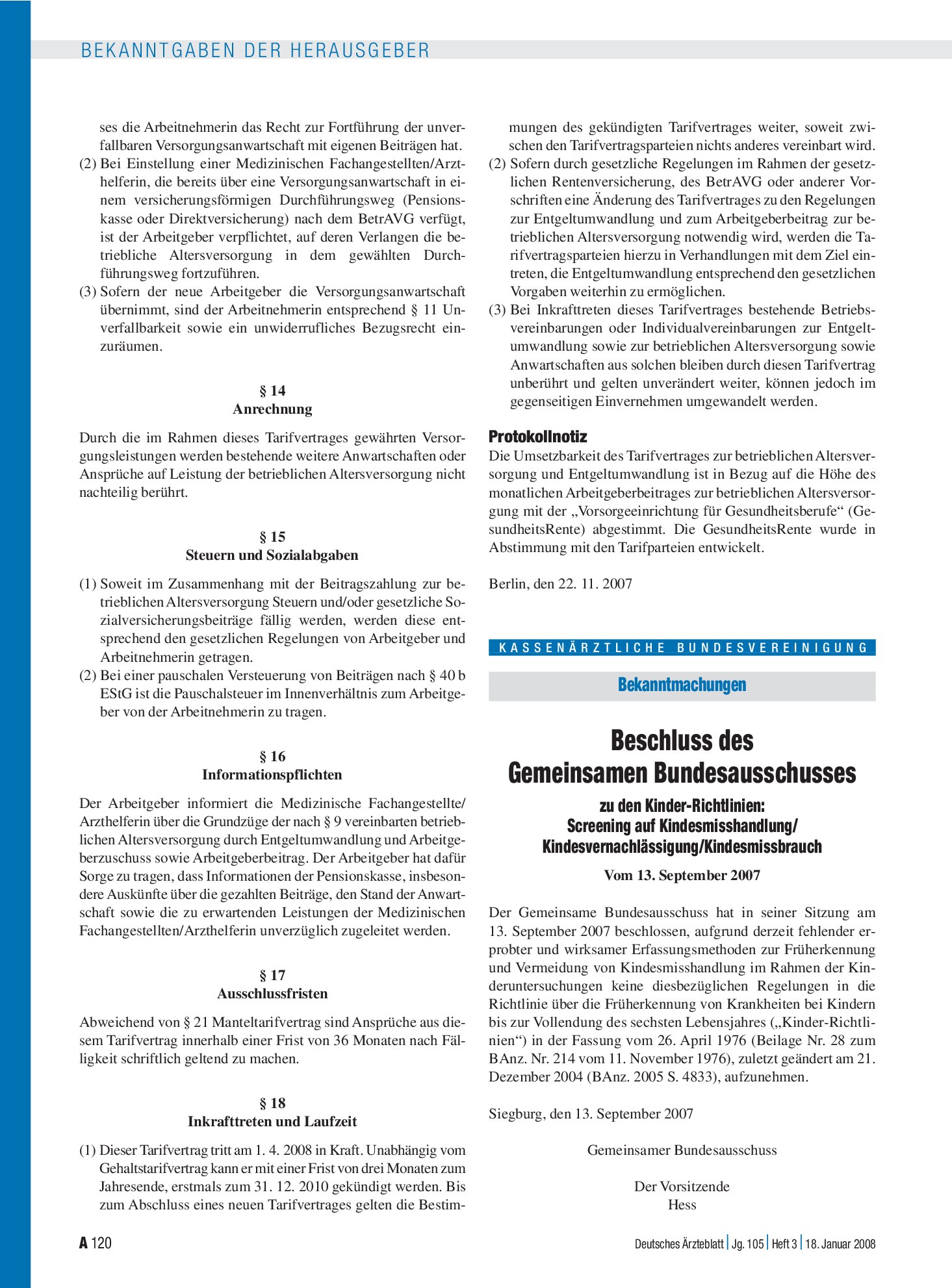 Vorschauseite 1: Bekanntmachungen: Beschluss des Gemeinsamen Bundesausschusses – Deutsches Ärzteblatt
