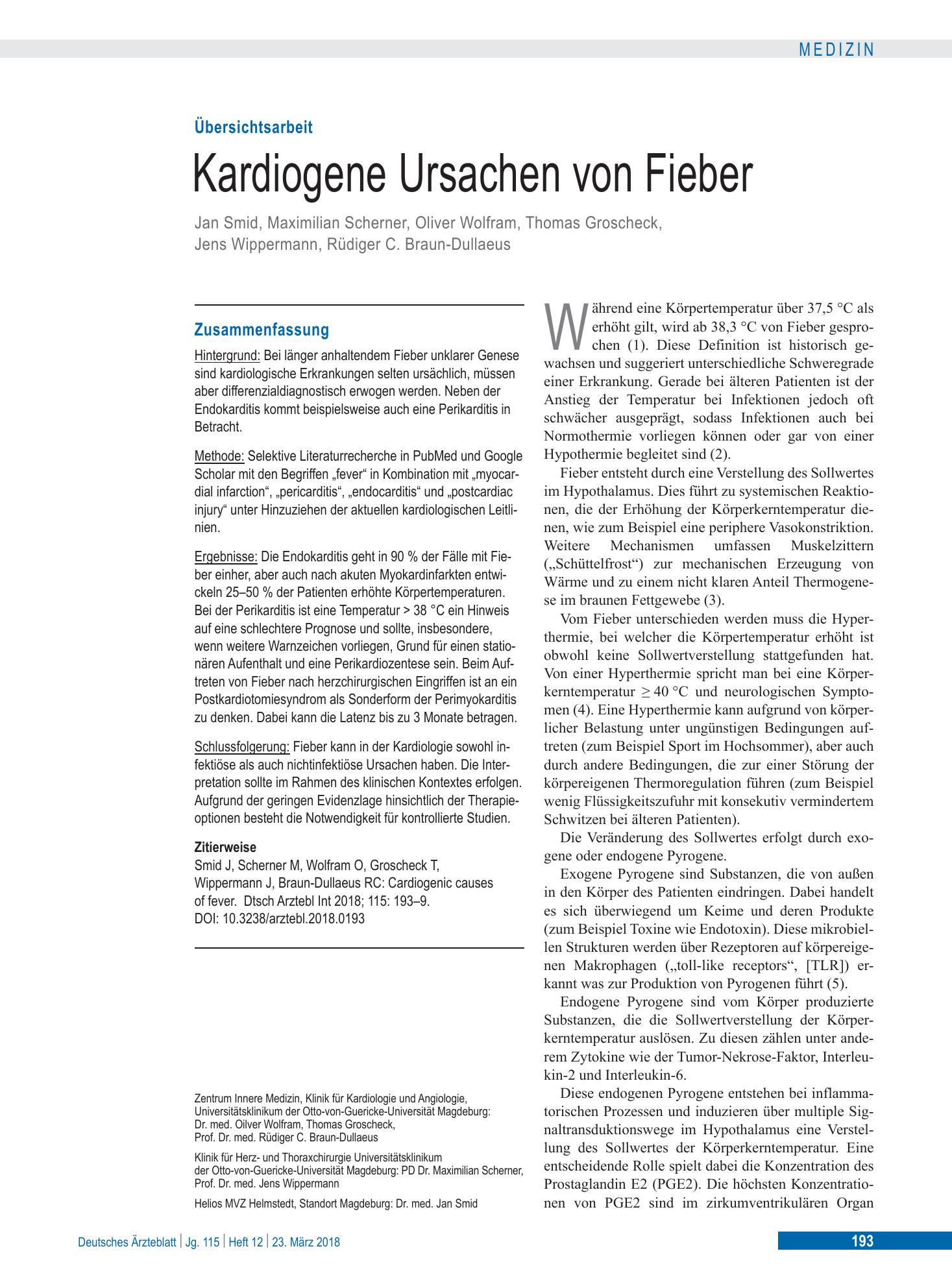 Vorschauseite 1: Kardiogene Ursachen von Fieber – Deutsches Ärzteblatt