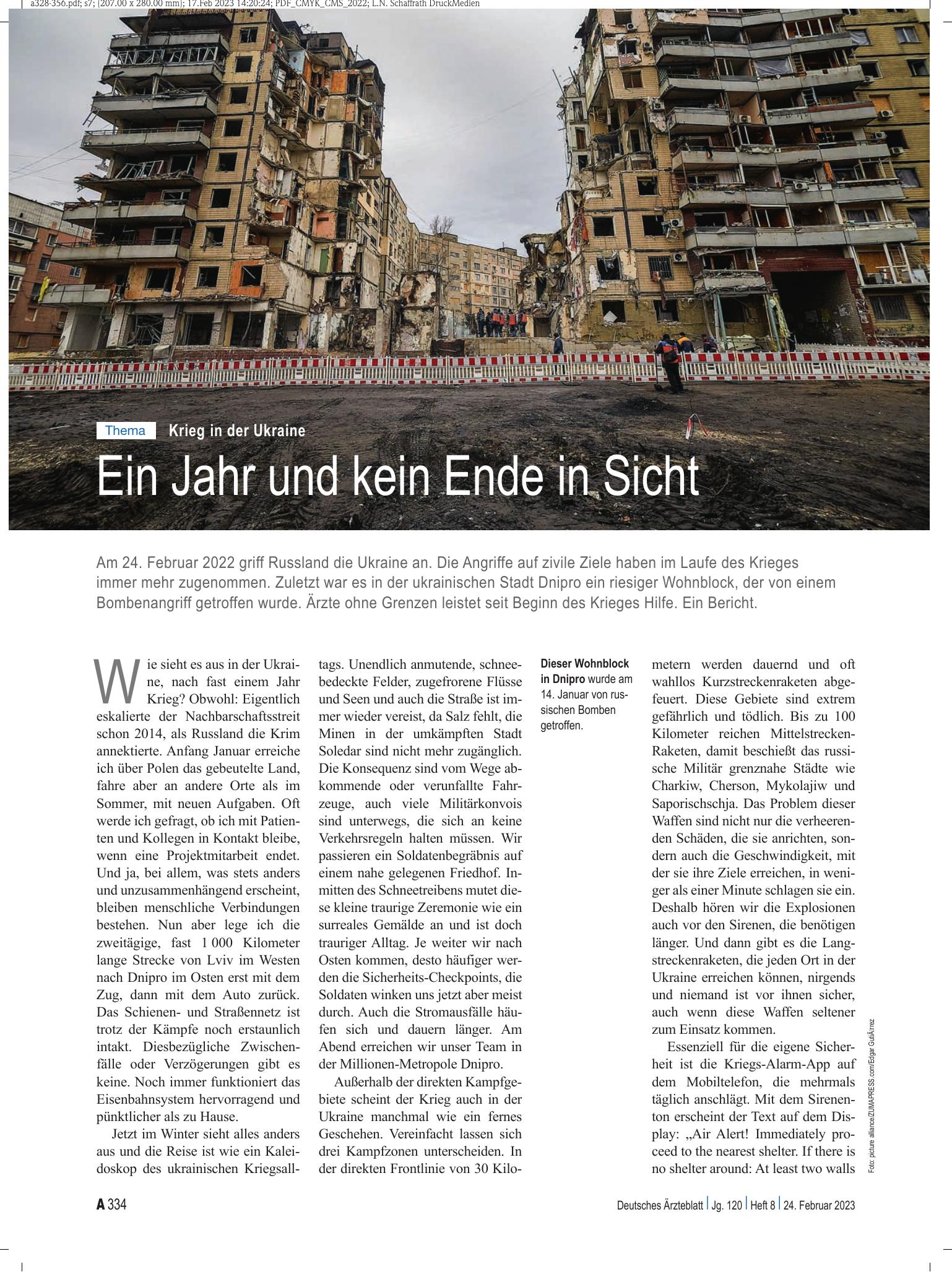 Vorschauseite 1: Krieg in der Ukraine: Ein Jahr und kein Ende in Sicht – Deutsches Ärzteblatt