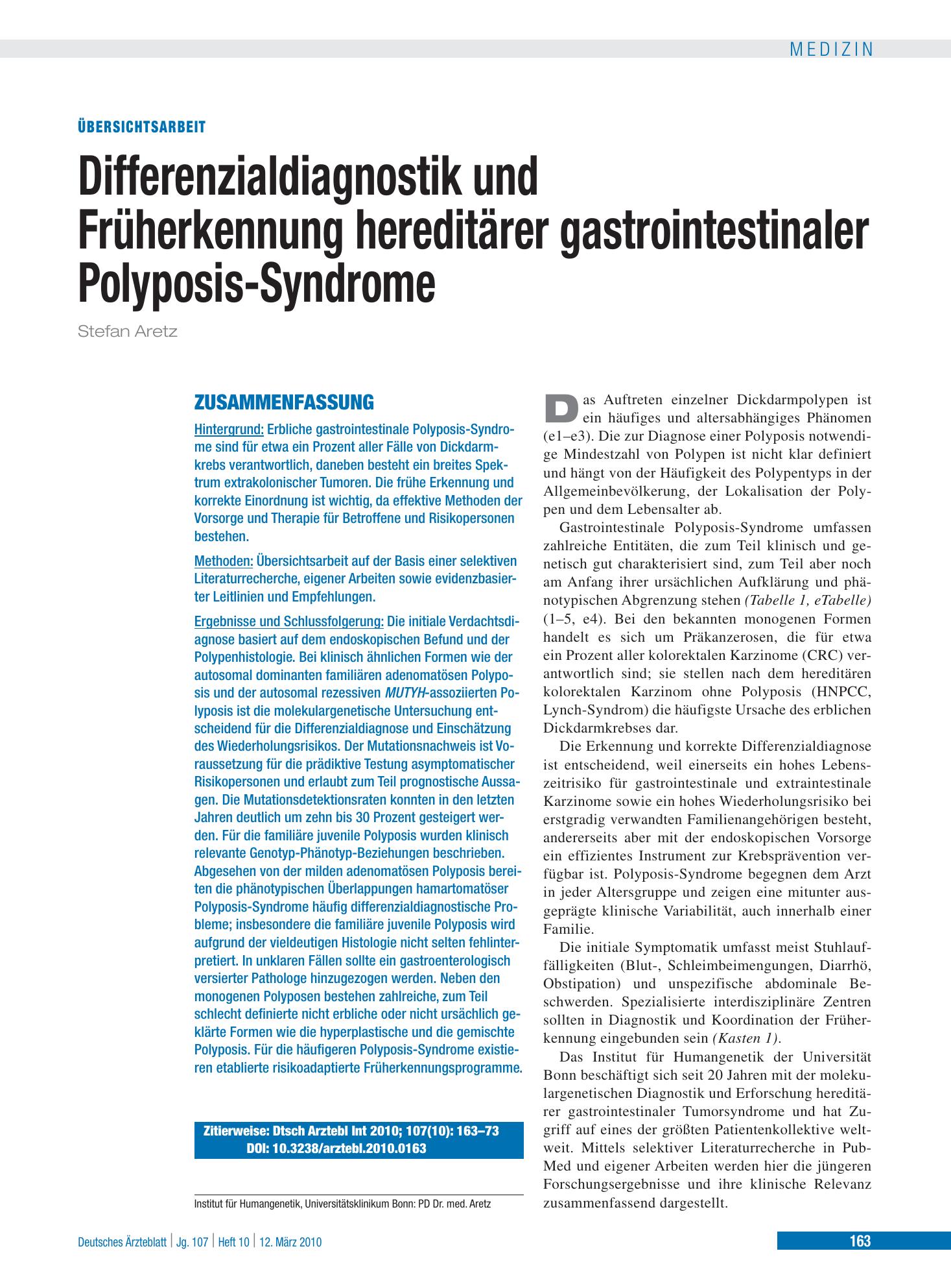 Vorschauseite 1: Differenzialdiagnostik und Früherkennung hereditärer gastrointestinaler Polyposis-Syndrome – Deutsches Ärzteblatt