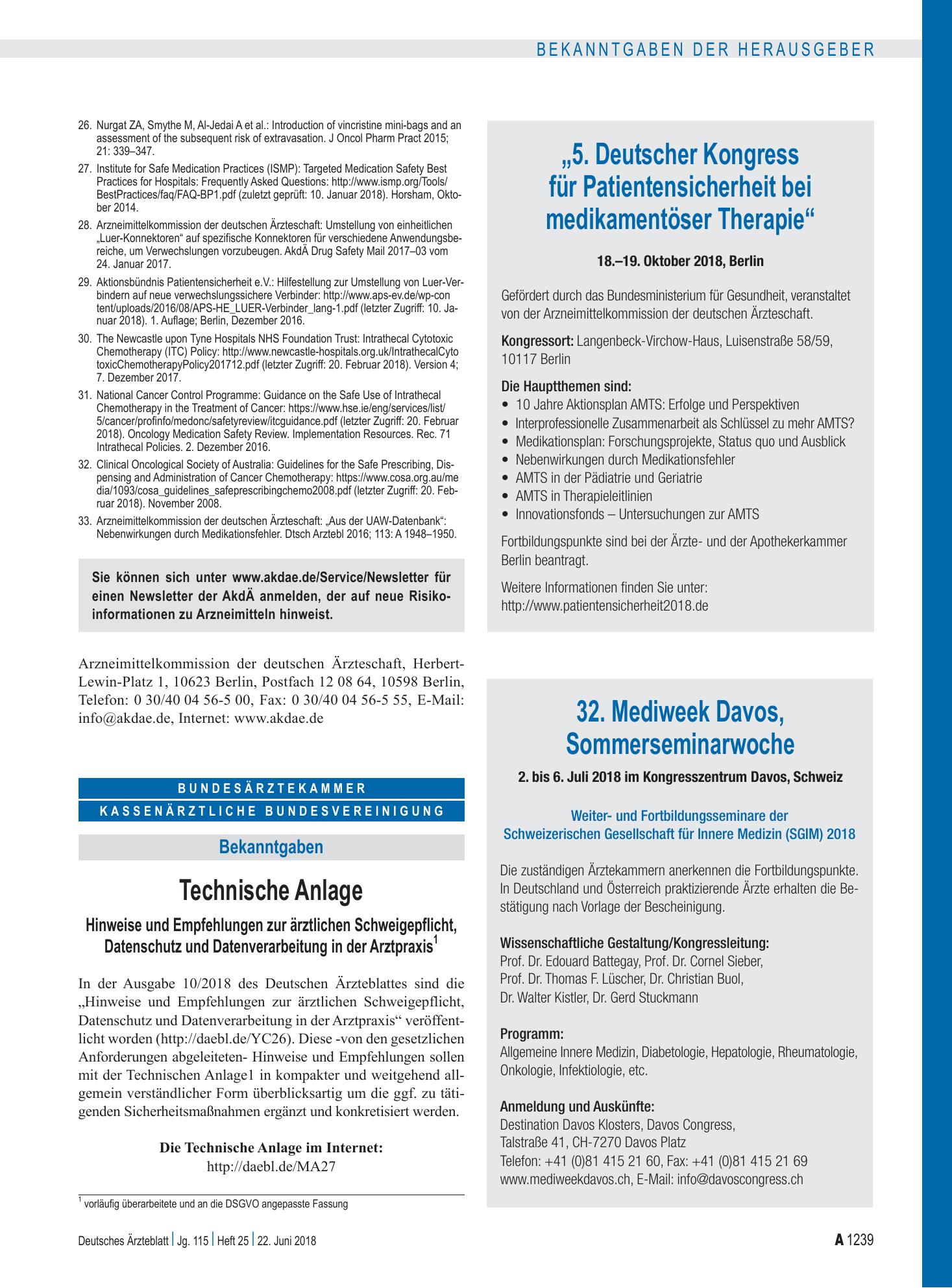Vorschauseite 1: 32. Mediweek Davos, Sommerseminarwoche – Deutsches Ärzteblatt