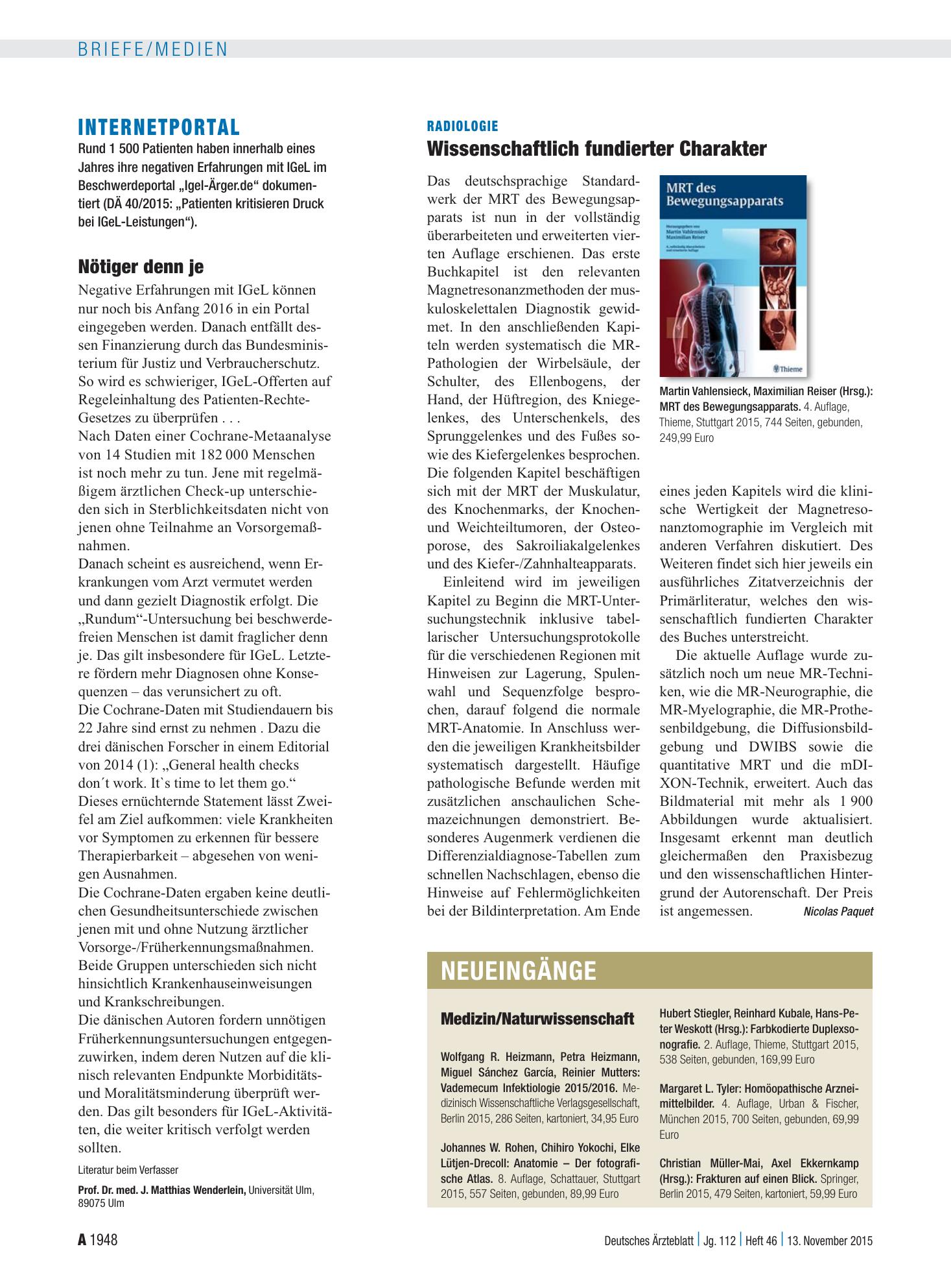Vorschauseite 1: Neueingänge – Deutsches Ärzteblatt