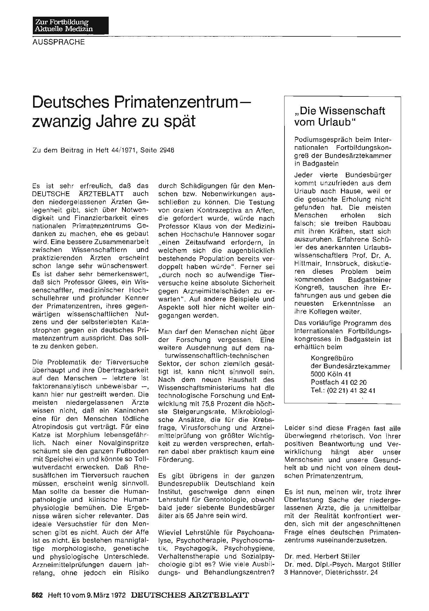 Vorschauseite 1: Deutsches Primatenzentrum — zwanzig Jahre zu spät