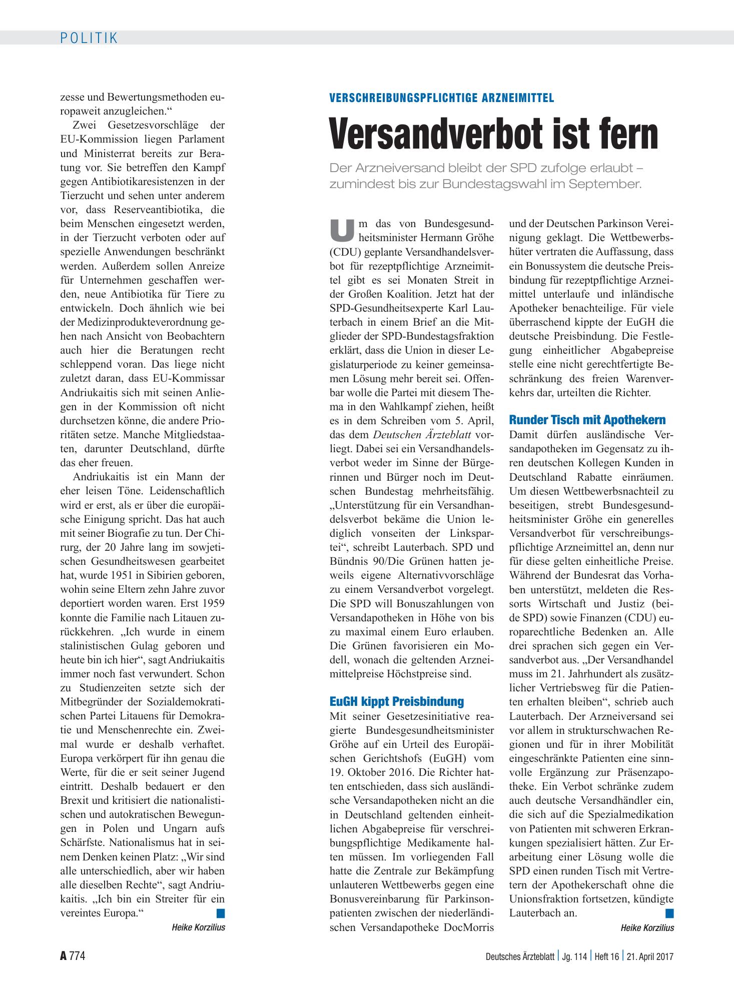 Vorschauseite 1: Verschreibungspflichtige Arzneimittel: Versandverbot ist fern – Deutsches Ärzteblatt