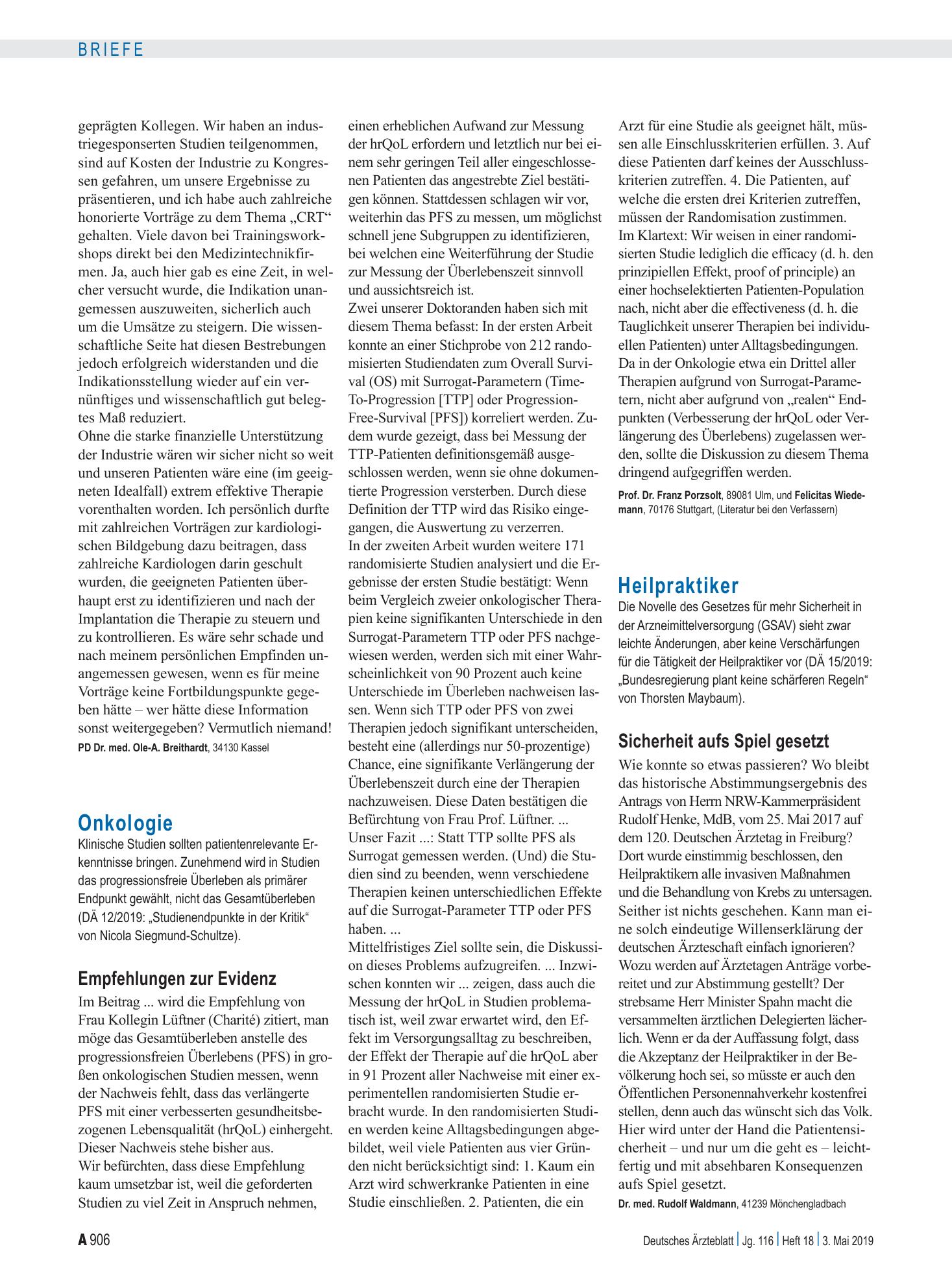 Vorschauseite 1: Onkologie: Empfehlungen zur Evidenz – Deutsches Ärzteblatt