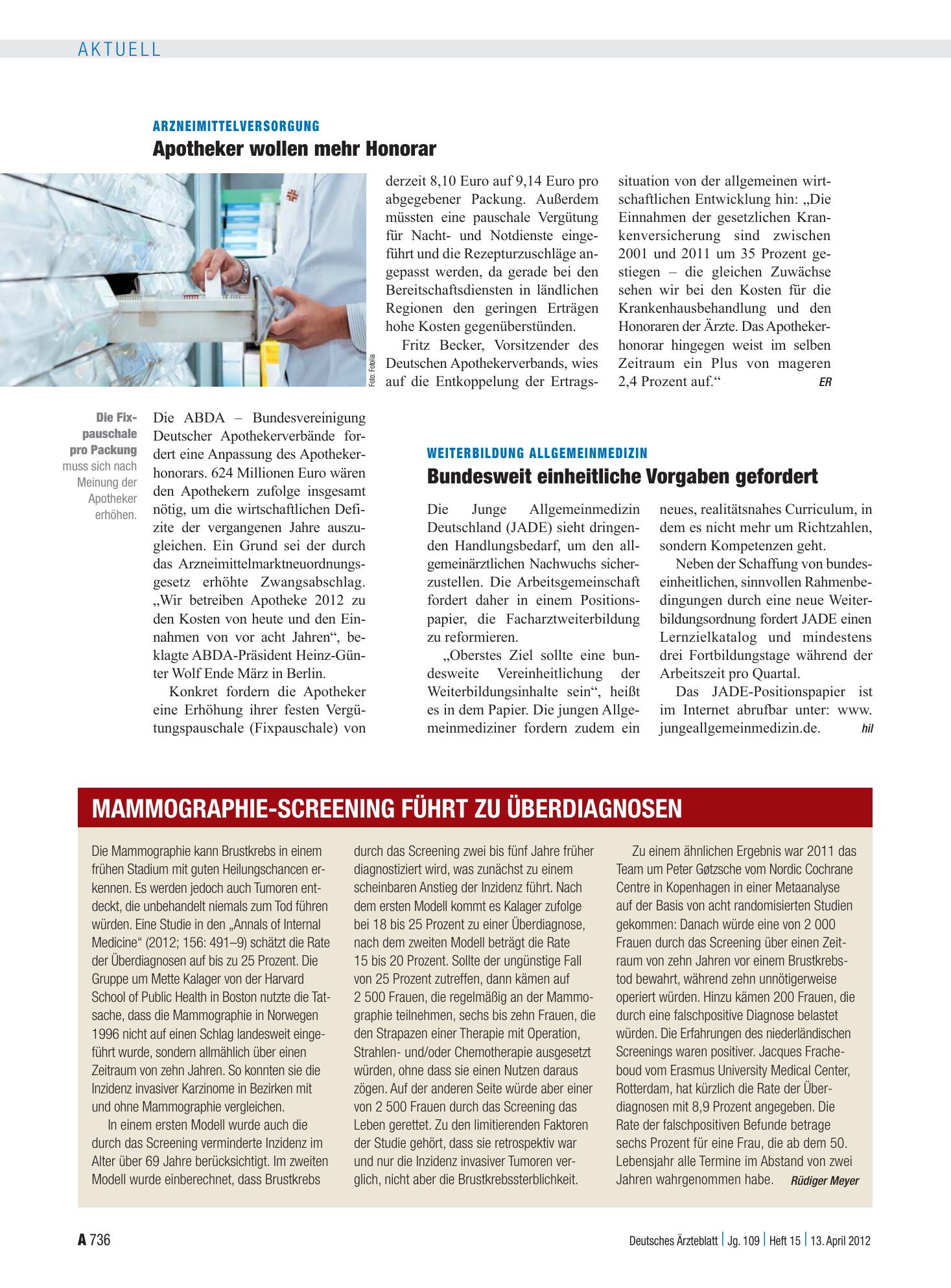 Vorschauseite 1: Mammographie-Screening führt zu Überdiagnosen – Deutsches Ärzteblatt