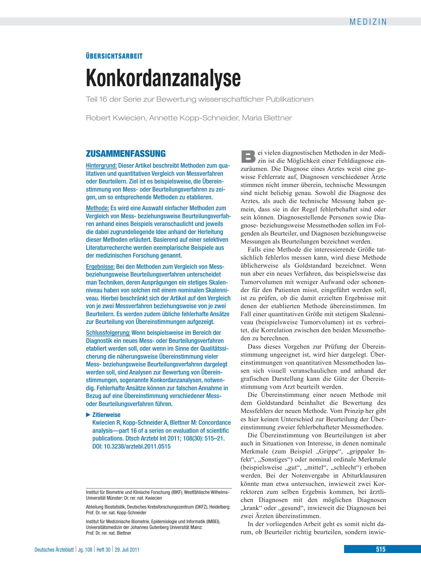 Vorschauseite 1: Konkordanzanalyse – Deutsches Ärzteblatt