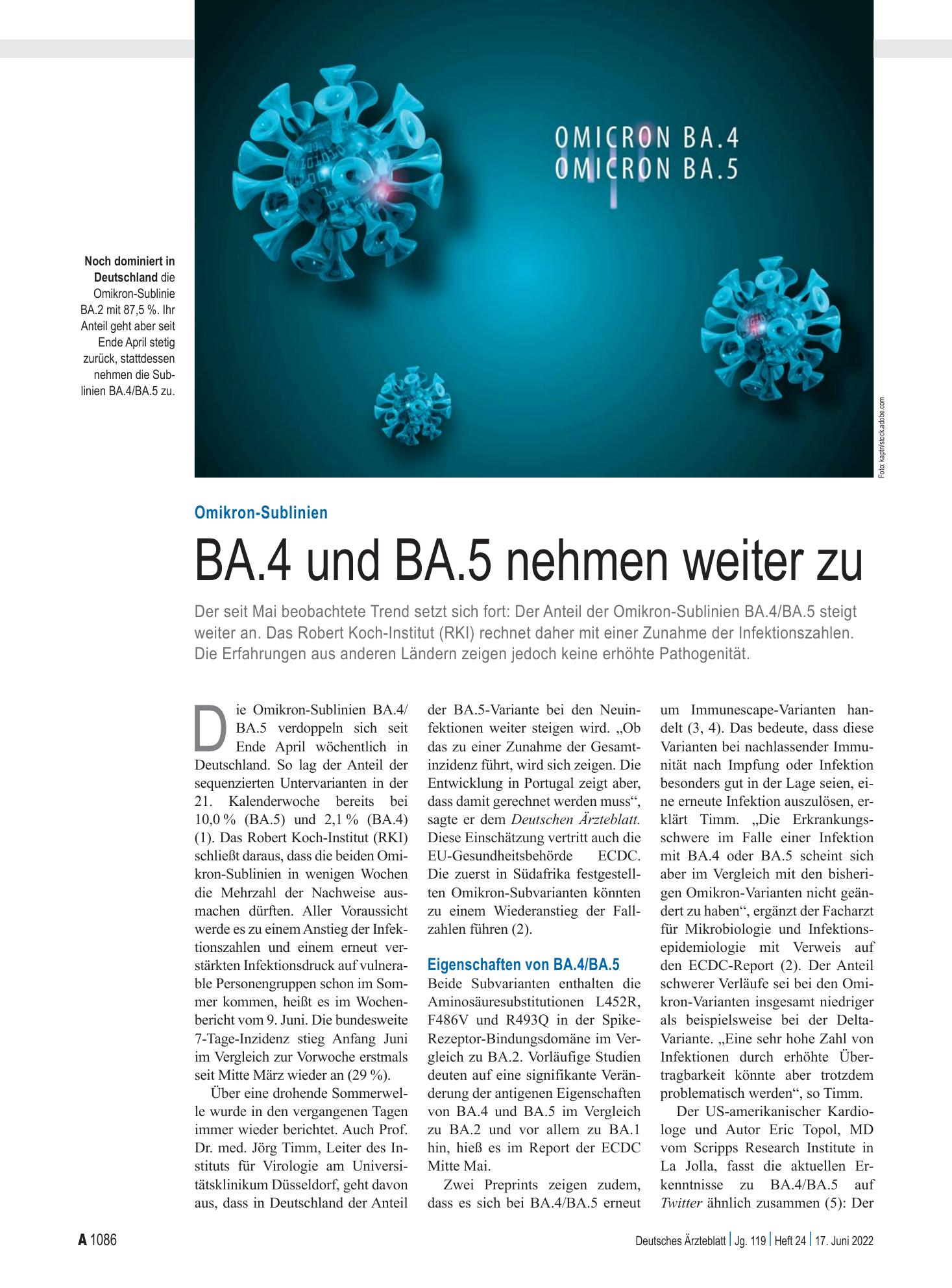 Vorschauseite 1: Omikron-Sublinien: BA.4 und BA.5 nehmen weiter zu – Deutsches Ärzteblatt