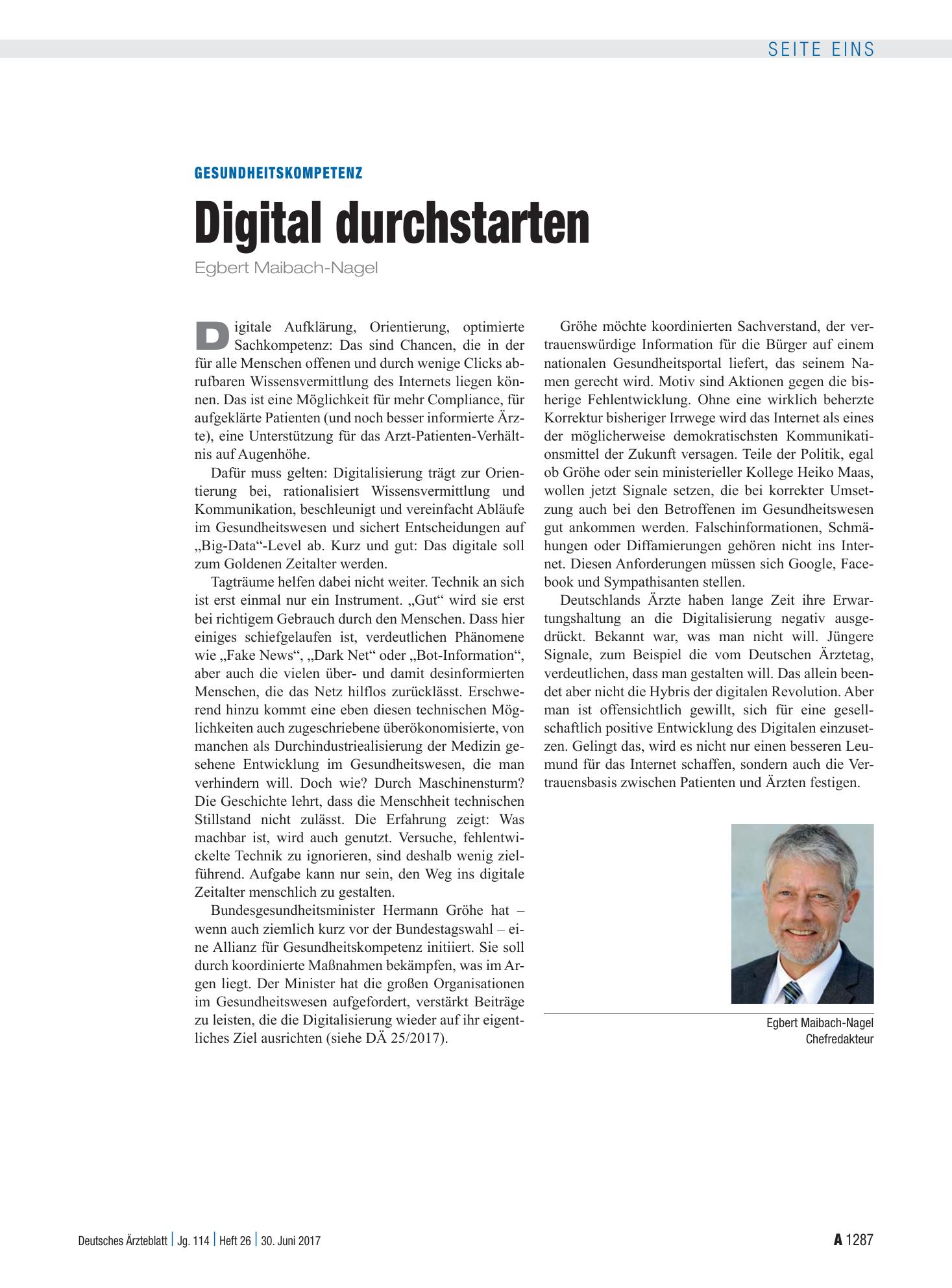 Vorschauseite 1: Gesundheitskompetenz: Digital durchstarten – Deutsches Ärzteblatt