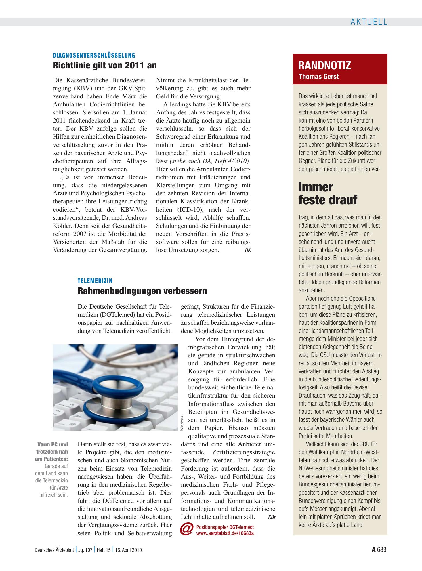 Vorschauseite 1: Randnotiz: Immer feste drauf – Deutsches Ärzteblatt