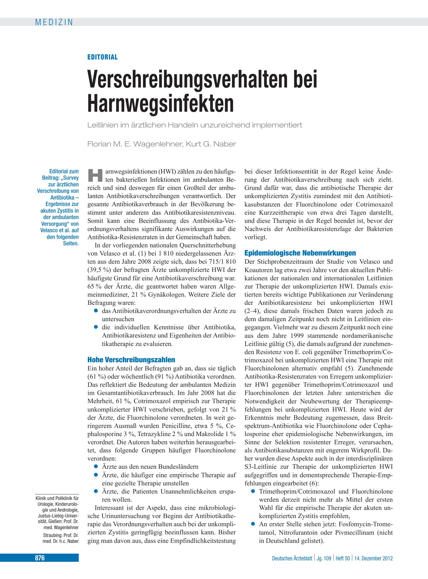 Vorschauseite 1: Verschreibungsverhalten bei Harnwegsinfekten – Deutsches Ärzteblatt