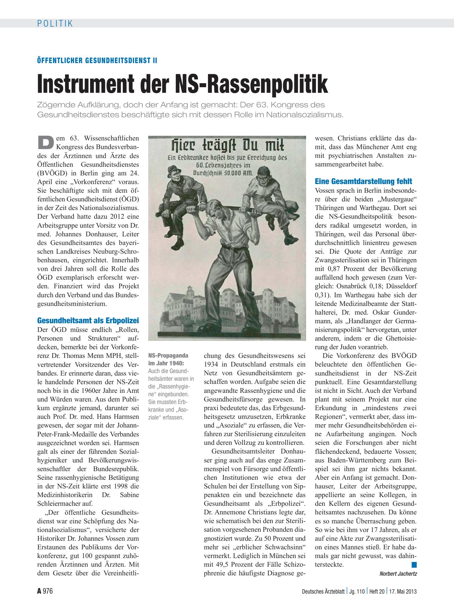 Vorschauseite 1: Öffentlicher Gesundheitsdienst II: Instrument der NS-Rassenpolitik – Deutsches Ärzteblatt