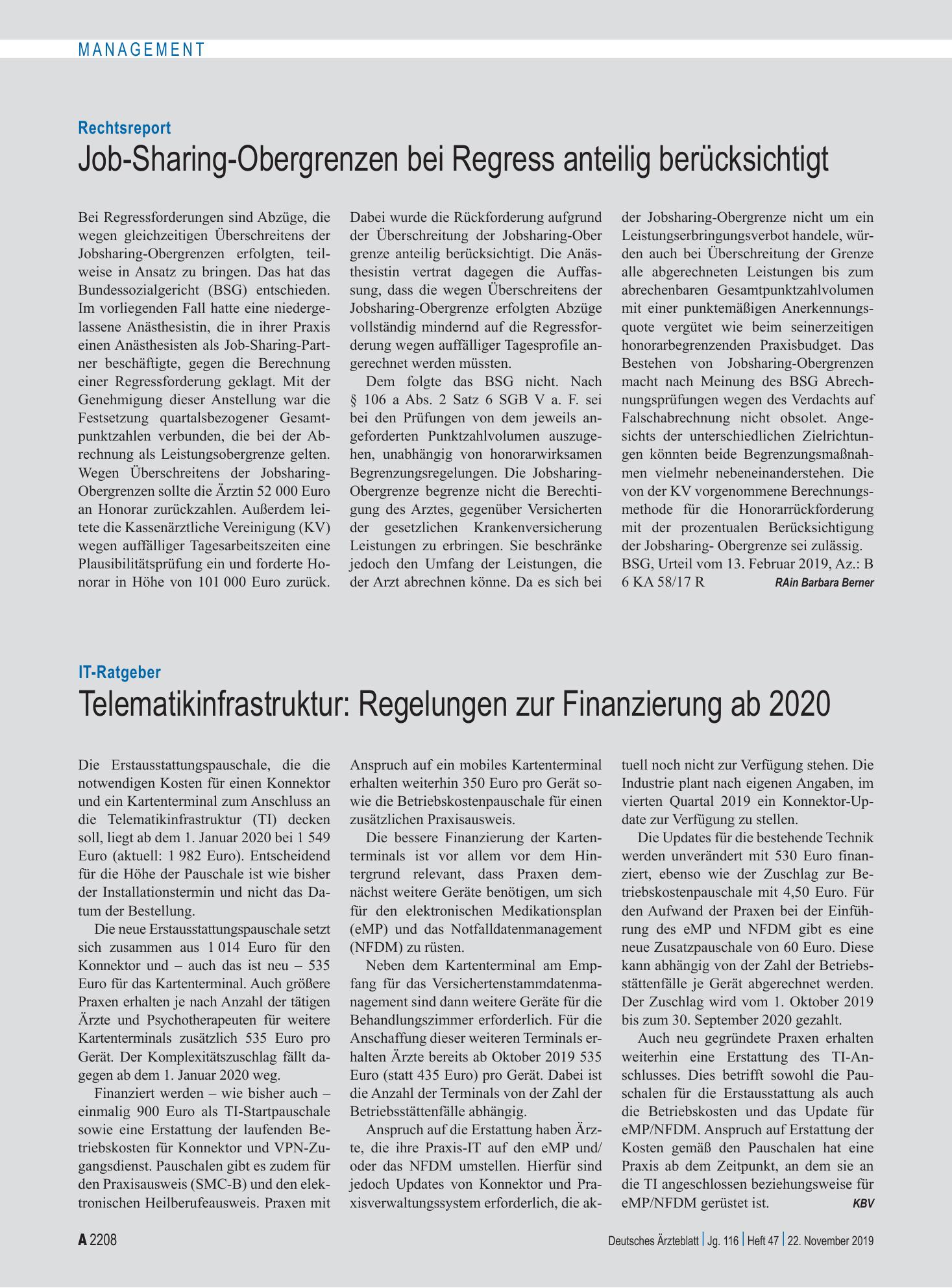 Vorschauseite 1: IT-Ratgeber: Telematikinfrastruktur: Regelungen zur Finanzierung ab 2020 – Deutsches Ärzteblatt