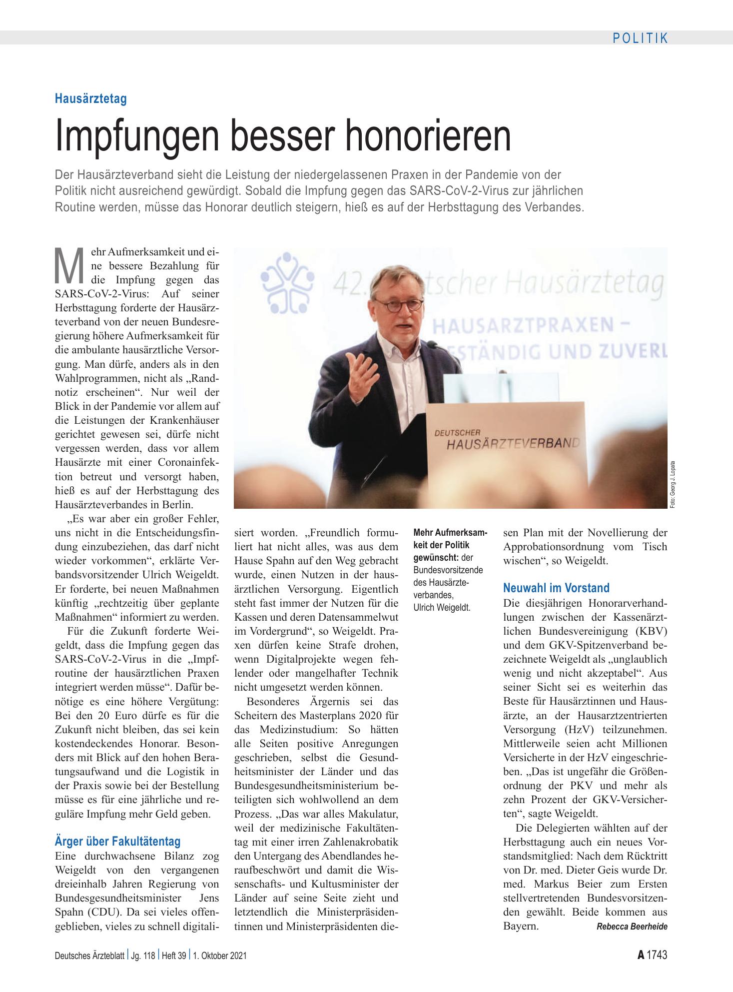 Vorschauseite 1: Hausärztetag: Impfungen besser honorieren – Deutsches Ärzteblatt